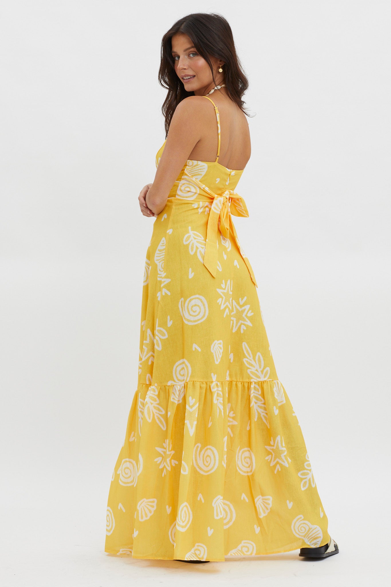 Later Days Cami Strap Maxi Dress Print Yellow-Maymioy