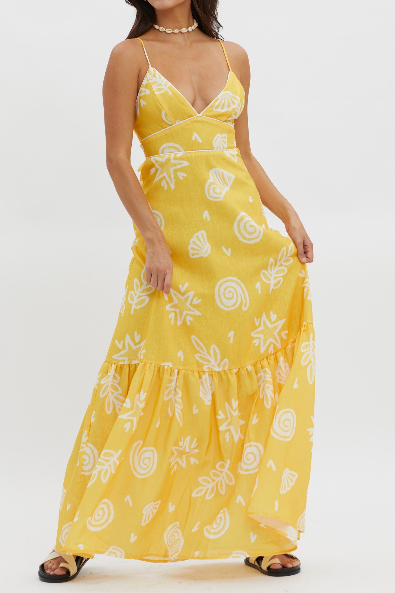 Later Days Cami Strap Maxi Dress Print Yellow-Maymioy