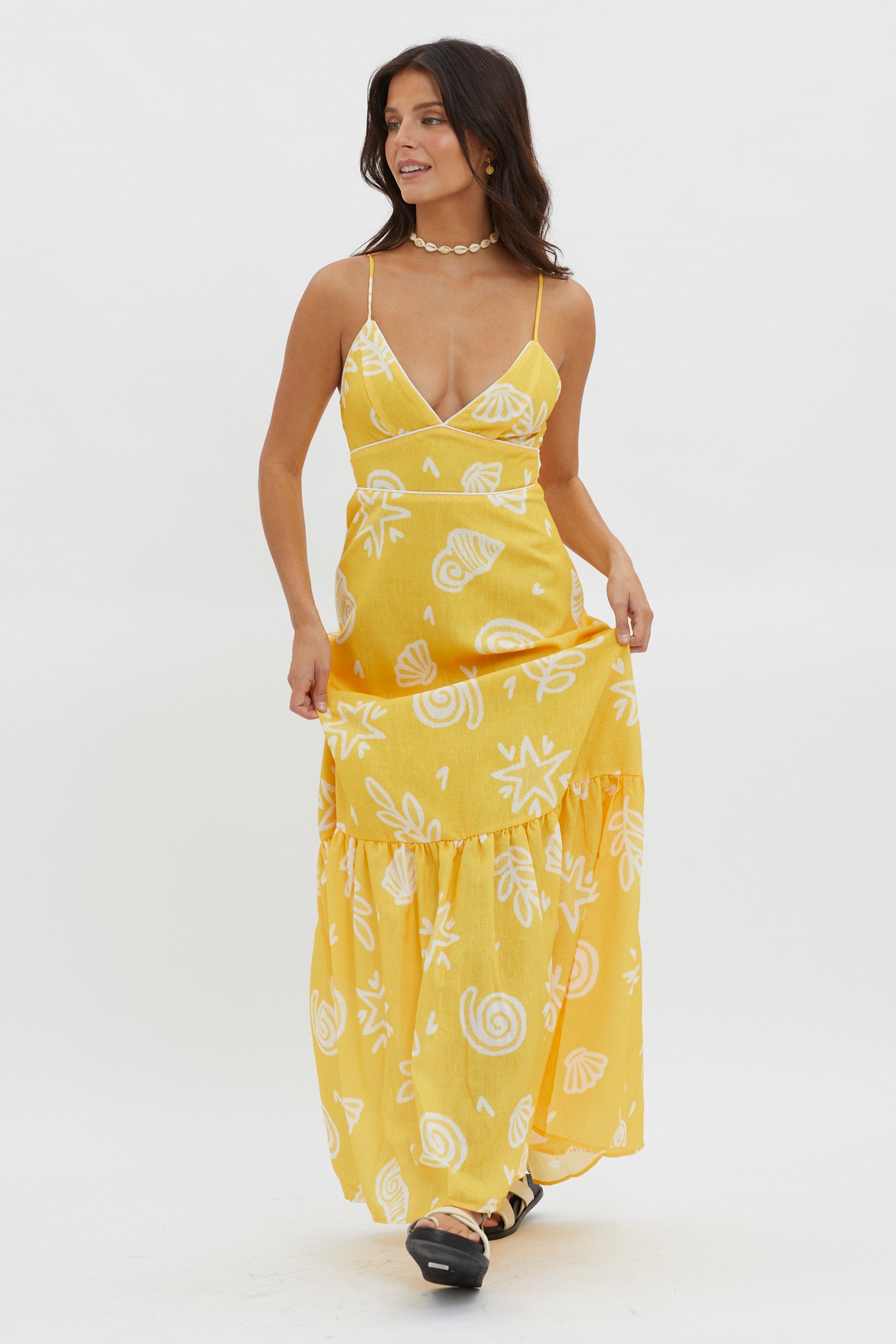 Later Days Cami Strap Maxi Dress Print Yellow-Maymioy
