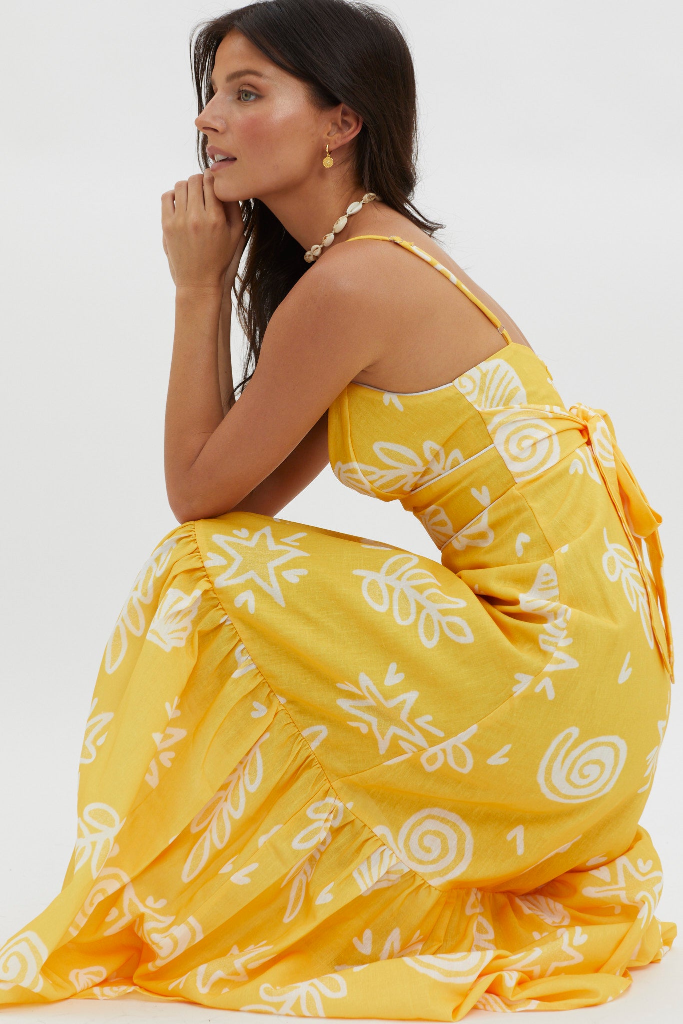 Later Days Cami Strap Maxi Dress Print Yellow-Maymioy