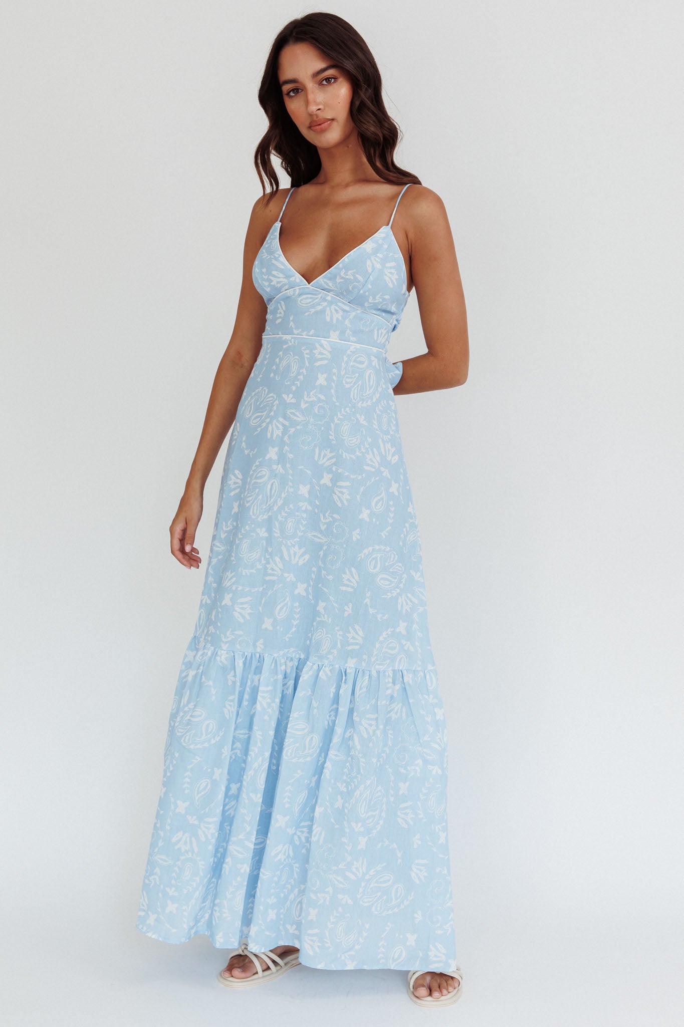 Later Days Cami Strap Maxi Dress Paisley Blue-Maymioy