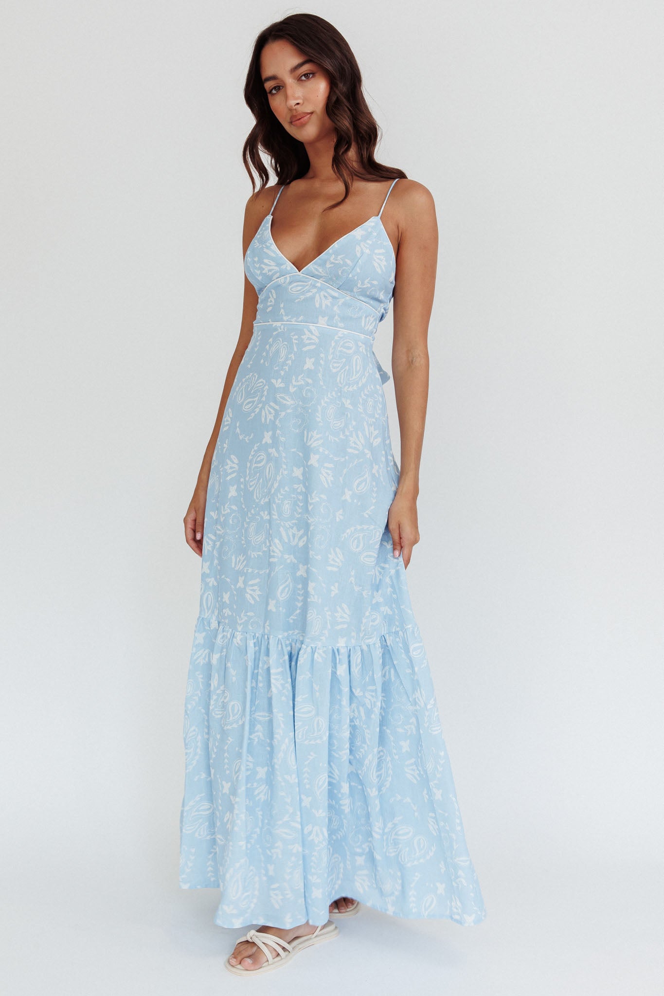 Later Days Cami Strap Maxi Dress Paisley Blue-Maymioy