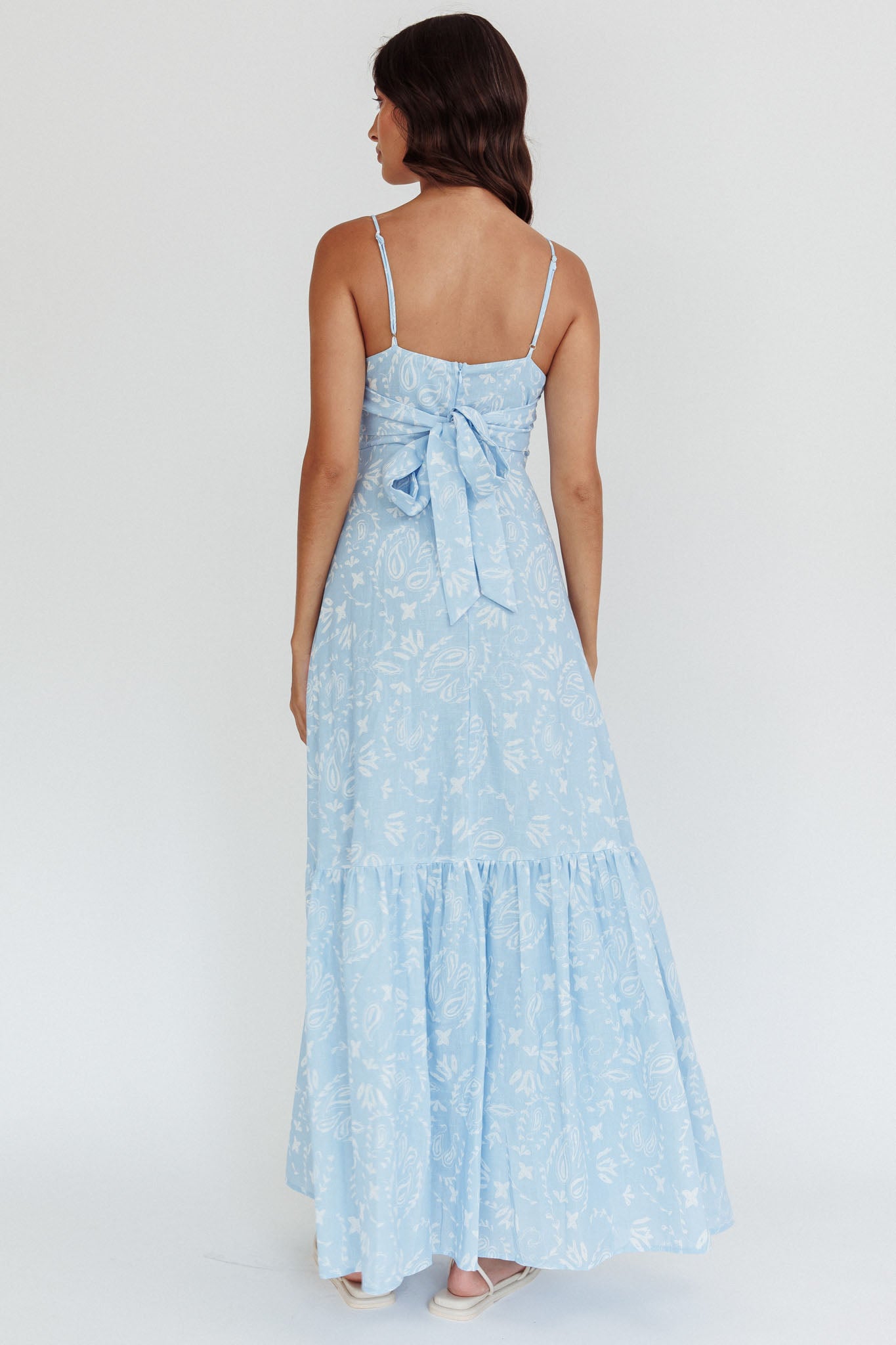 Later Days Cami Strap Maxi Dress Paisley Blue-Maymioy