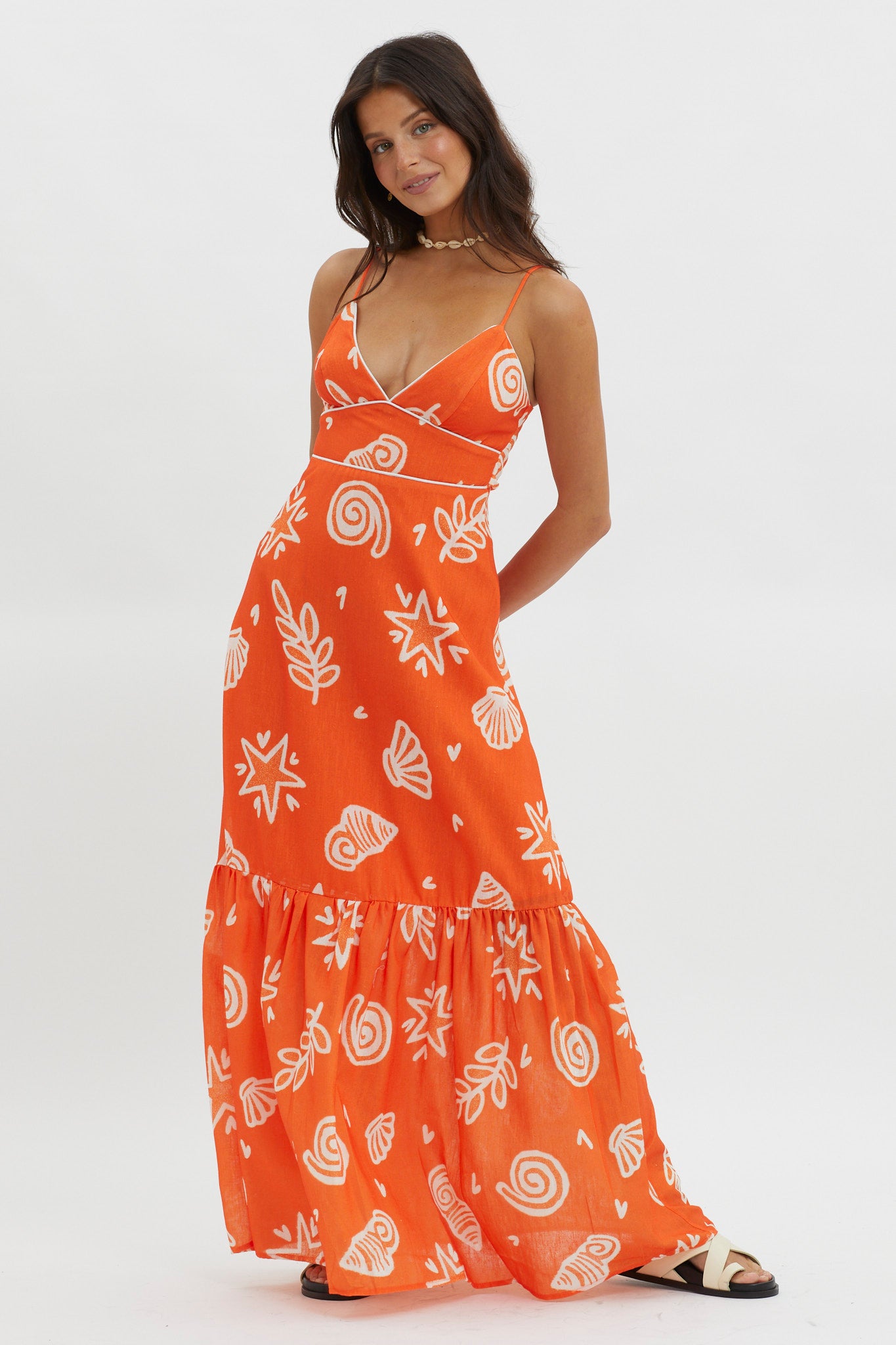 Later Days Cami Strap Maxi Dress Print Red-Maymioy