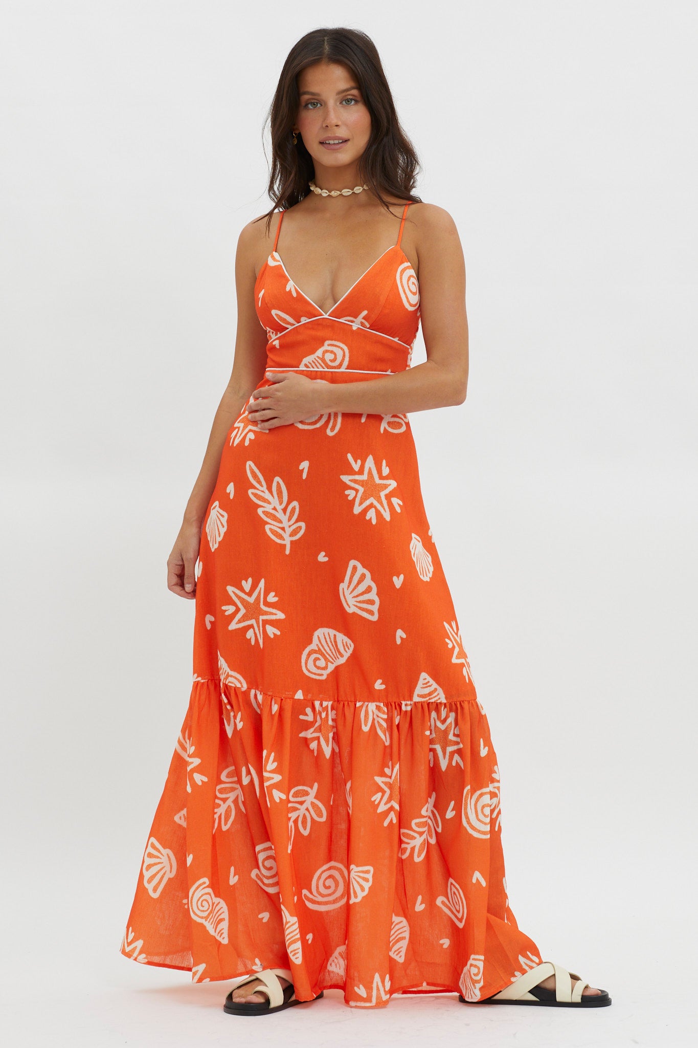 Later Days Cami Strap Maxi Dress Print Red-Maymioy
