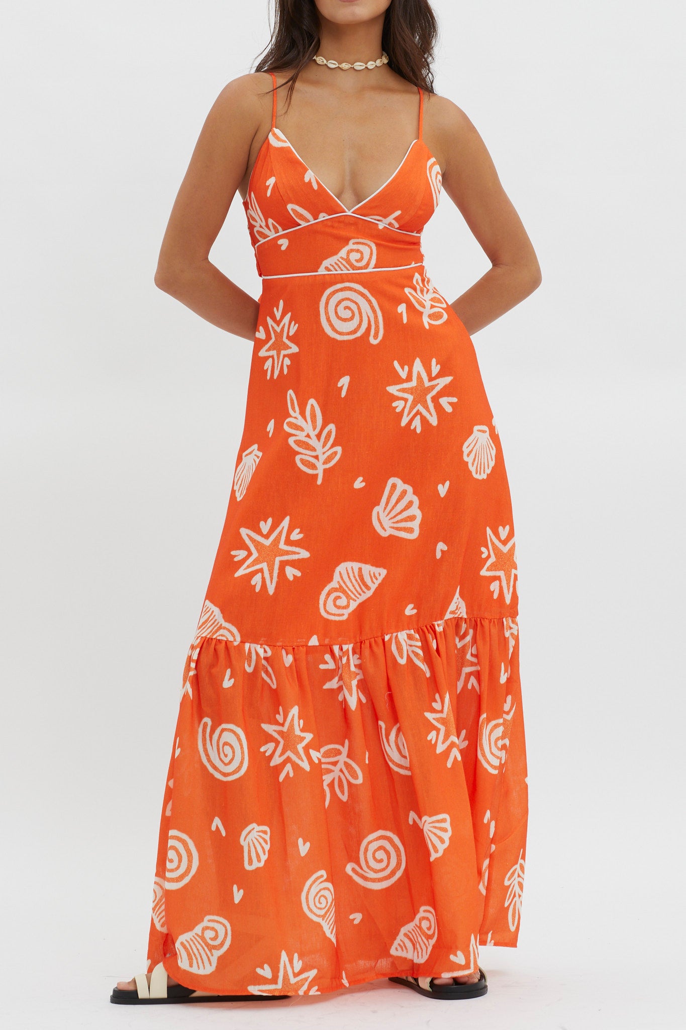 Later Days Cami Strap Maxi Dress Print Red-Maymioy