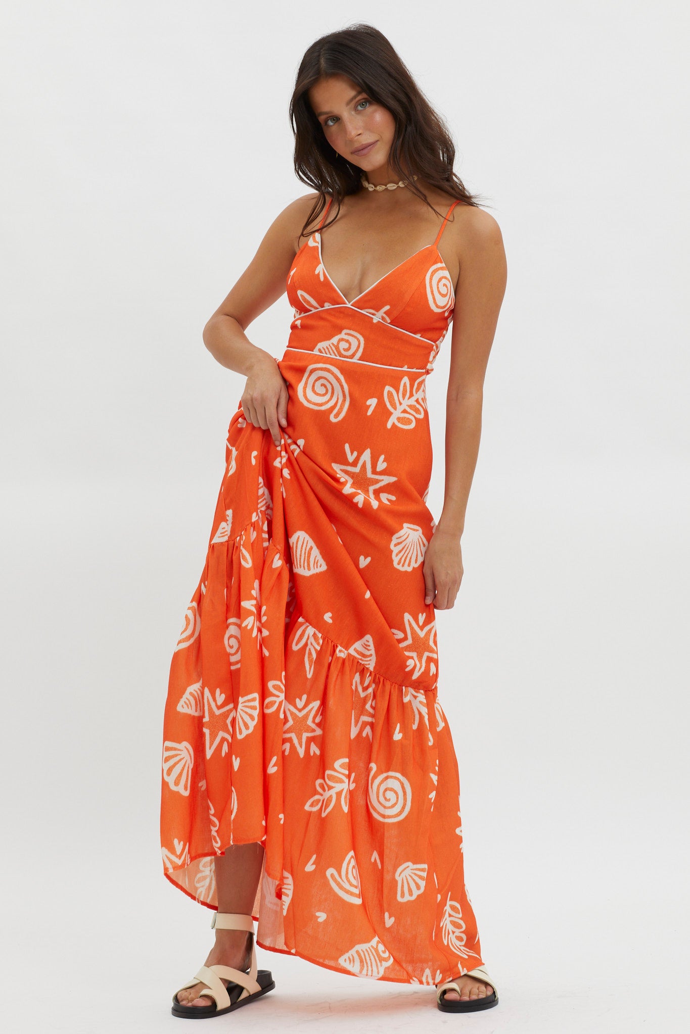 Later Days Cami Strap Maxi Dress Print Red-Maymioy
