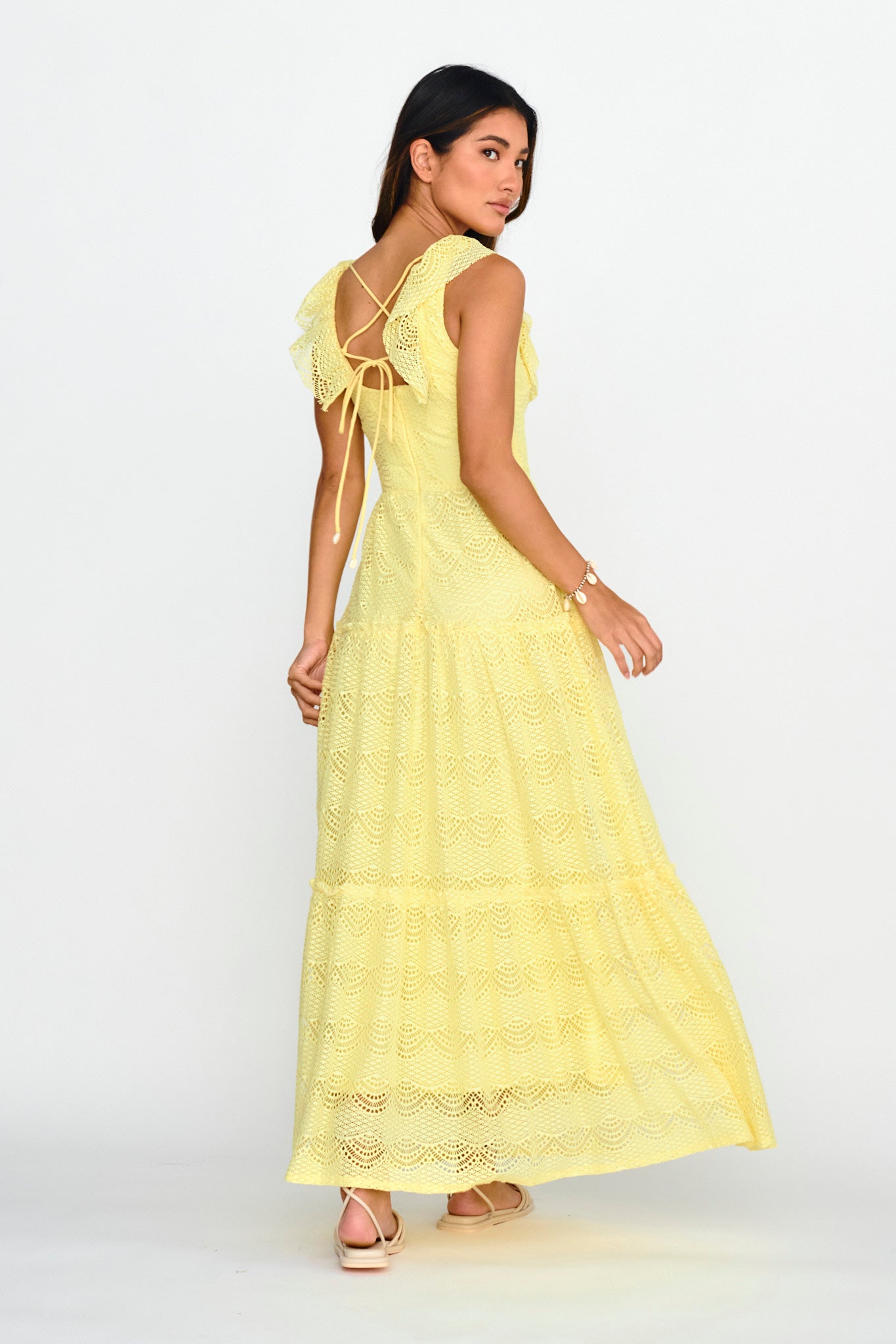 Portofino Sunset Ruffle Lace Maxi Dress Lemon-Maymioy