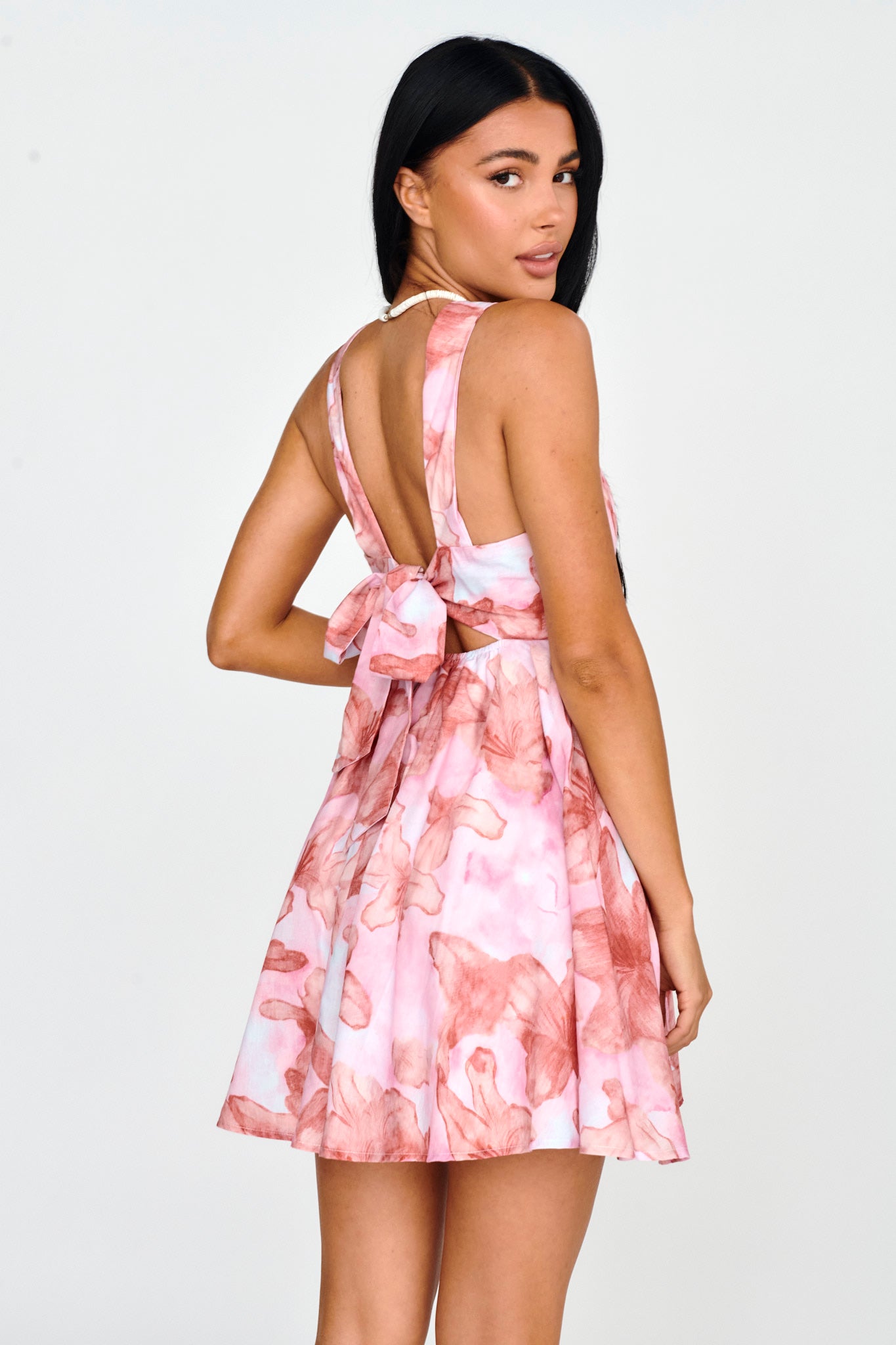 New Horizons Square Neckline Tied Mini Dress Pink-Maymioy