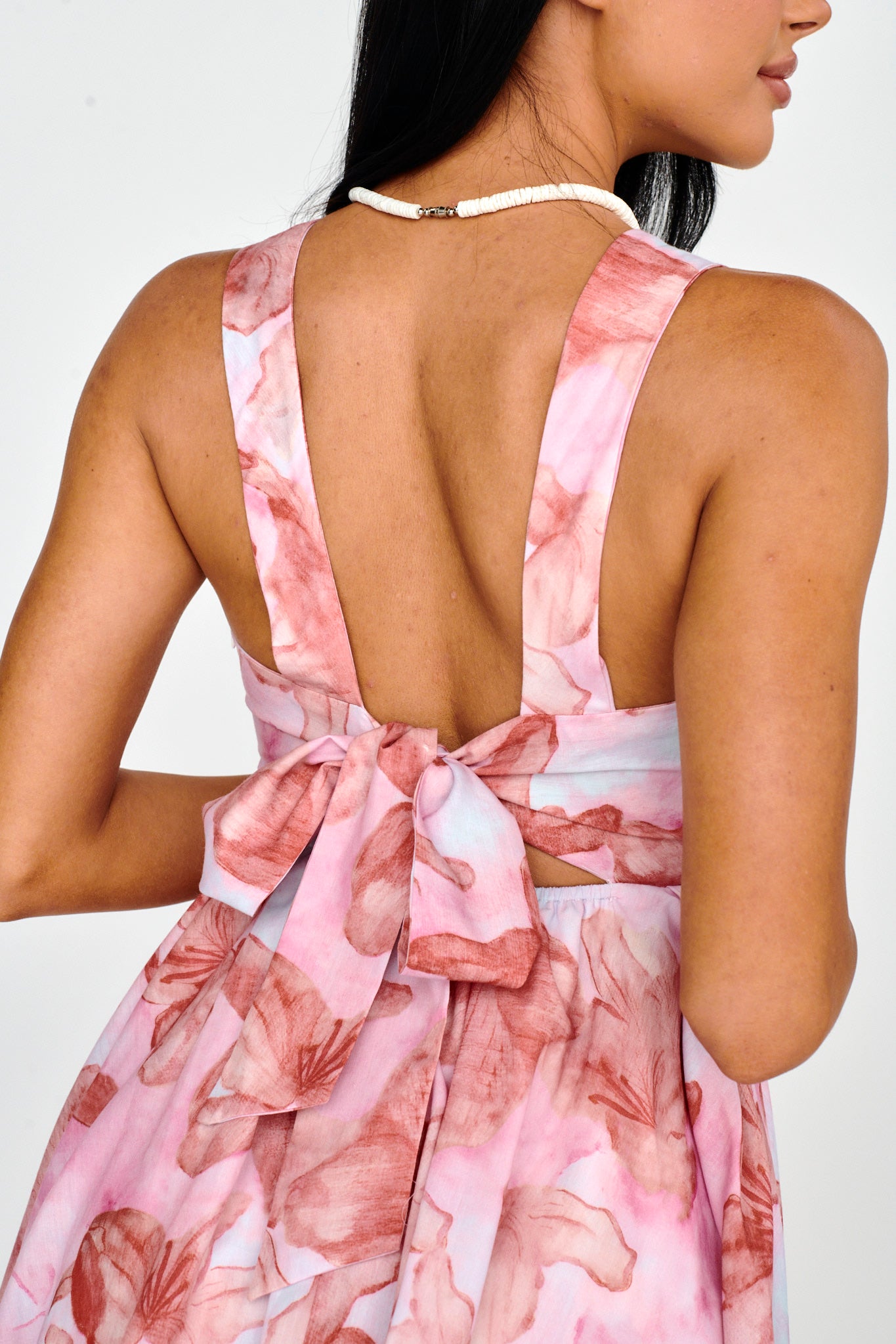 New Horizons Square Neckline Tied Mini Dress Pink-Maymioy