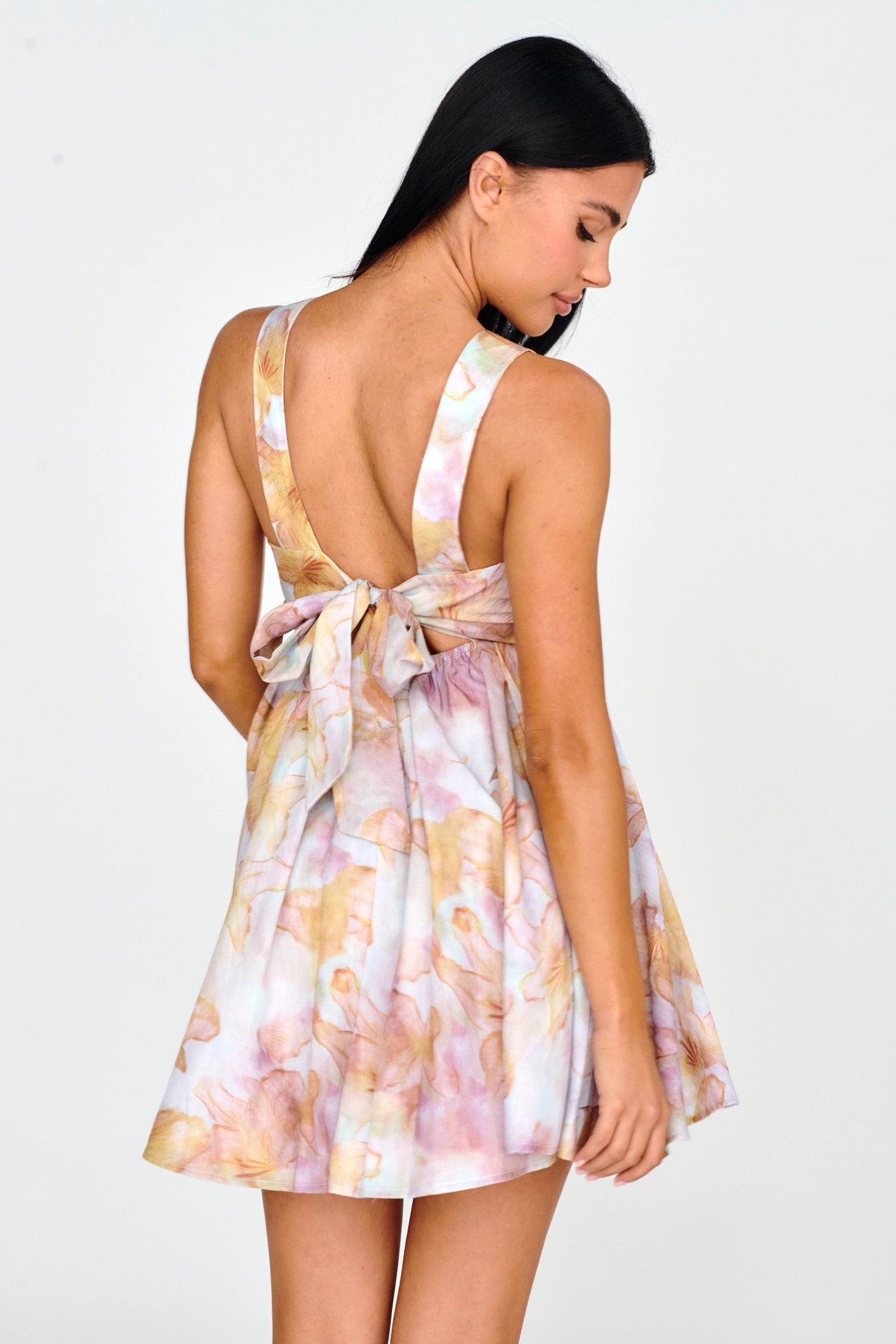 New Horizons Square Neckline Tied Mini Dress Yellow-Maymioy
