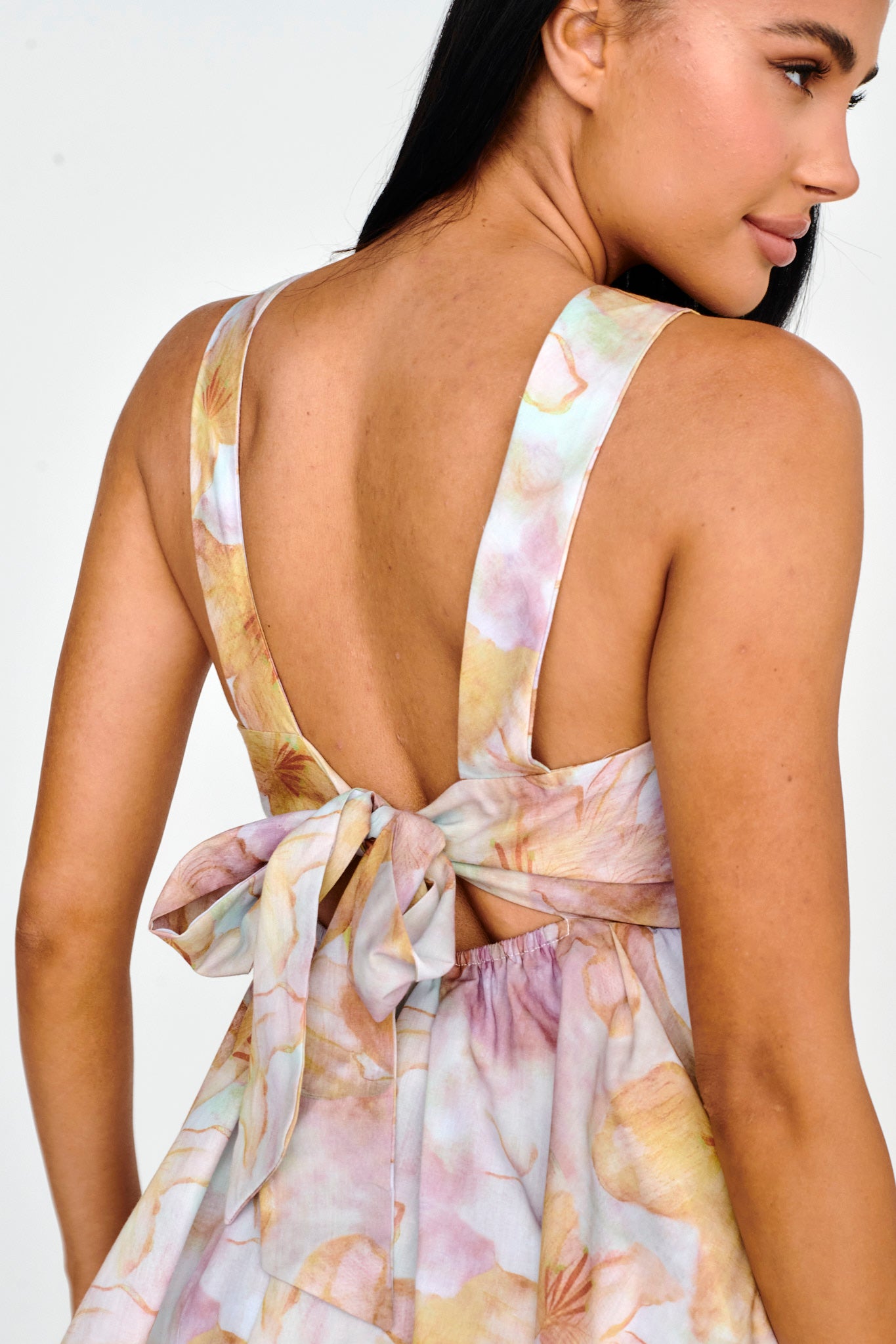 New Horizons Square Neckline Tied Mini Dress Yellow-Maymioy