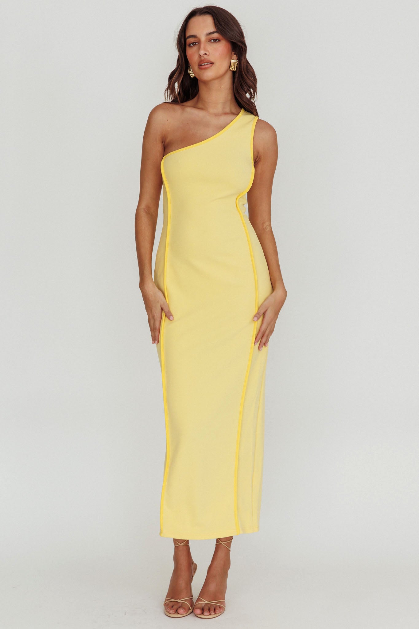 Ivanka One Shoulder Piping Dress Yellow-Maymioy