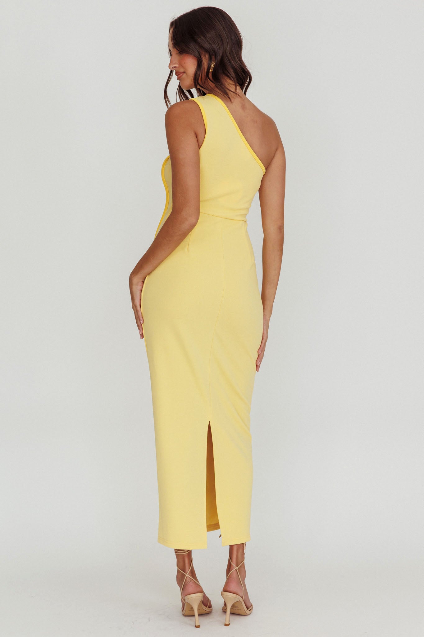 Ivanka One Shoulder Piping Dress Yellow-Maymioy