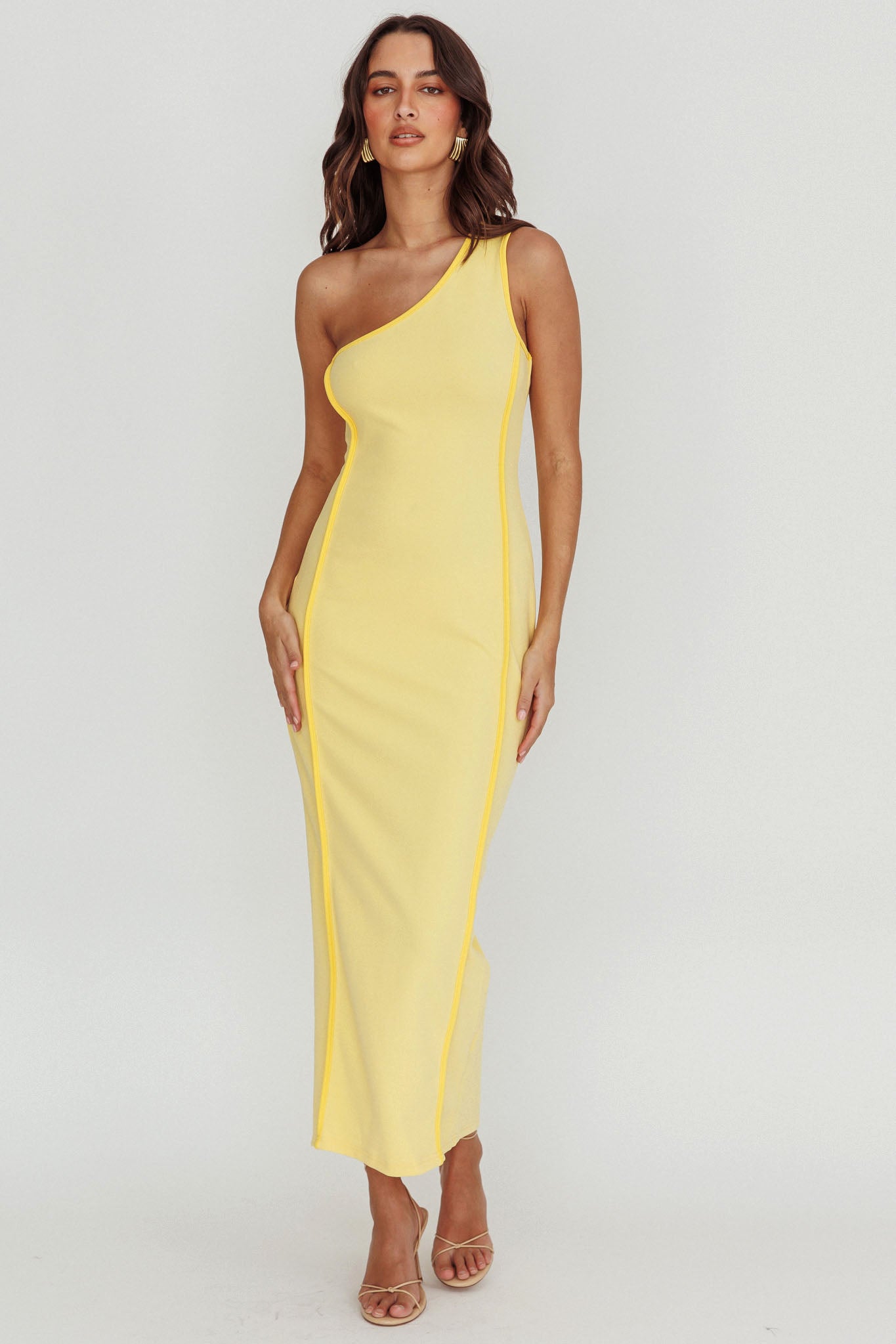 Ivanka One Shoulder Piping Dress Yellow-Maymioy