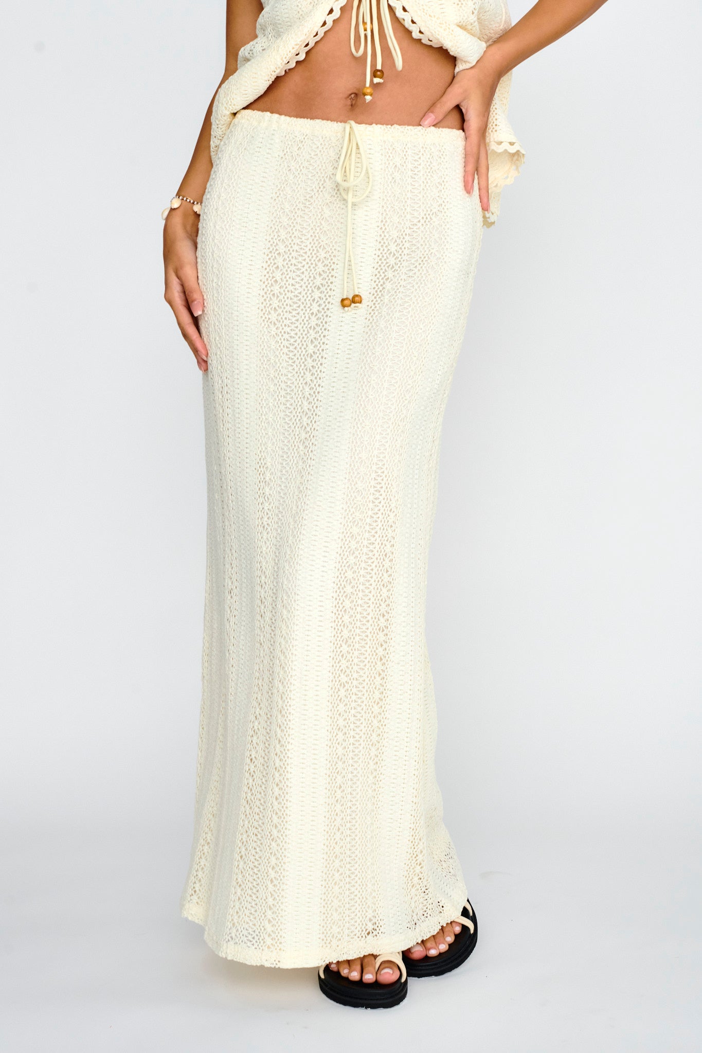 Ninevah Lace Maxi Skirt Beige-Maymioy