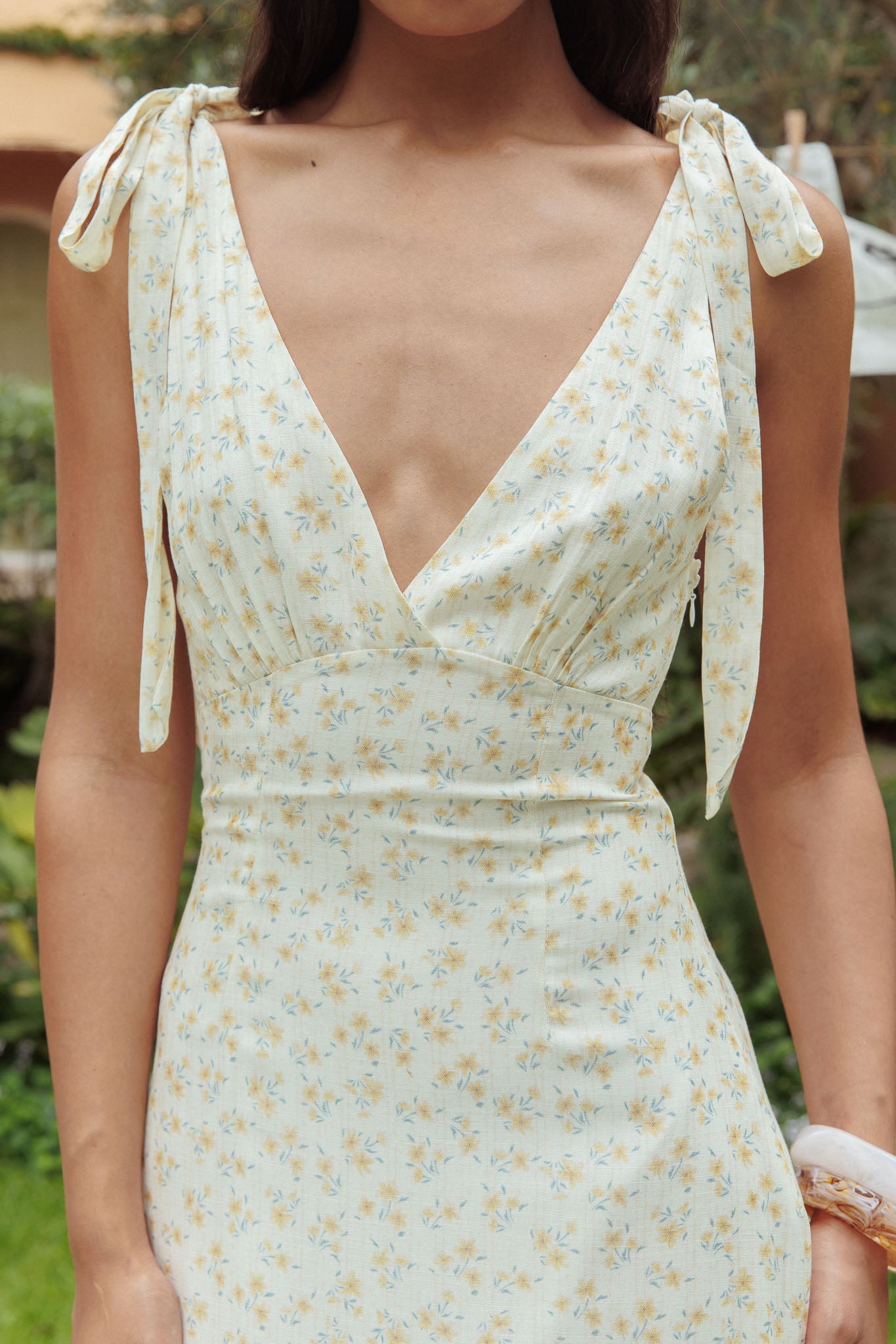 Manhattan Summer Tied Shoulder Maxi Dress Yellow-Maymioy