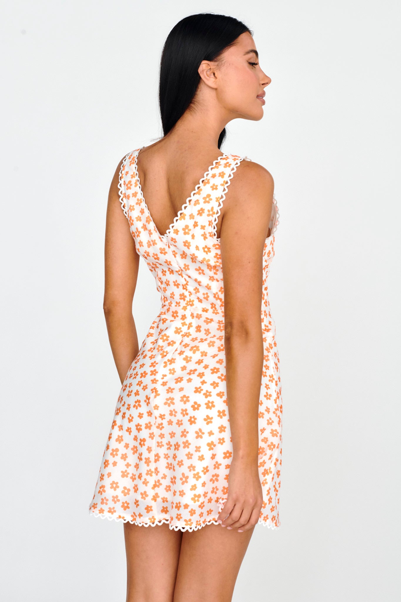 Miss Divine V-Neck Sun Dress Flower Tangerine-Maymioy
