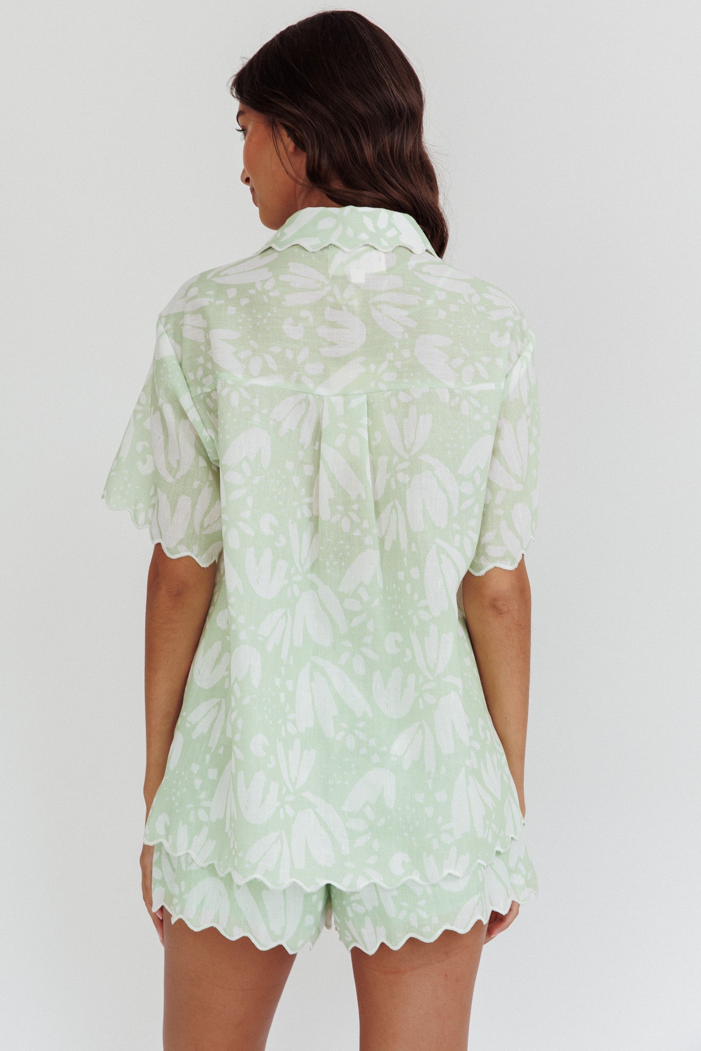 Swing Of Things Scalloped Edge Shirt Print Sage-Maymioy