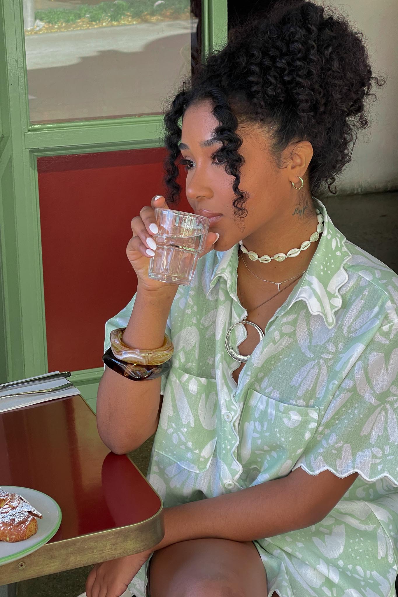 Swing Of Things Scalloped Edge Shirt Print Sage-Maymioy