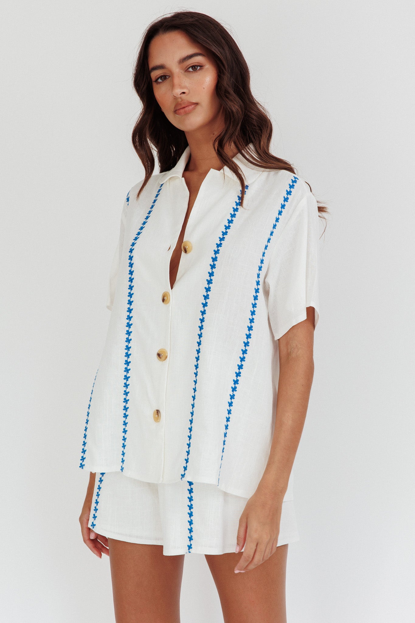 Swing Of Things Embroidered Shirt White-Maymioy