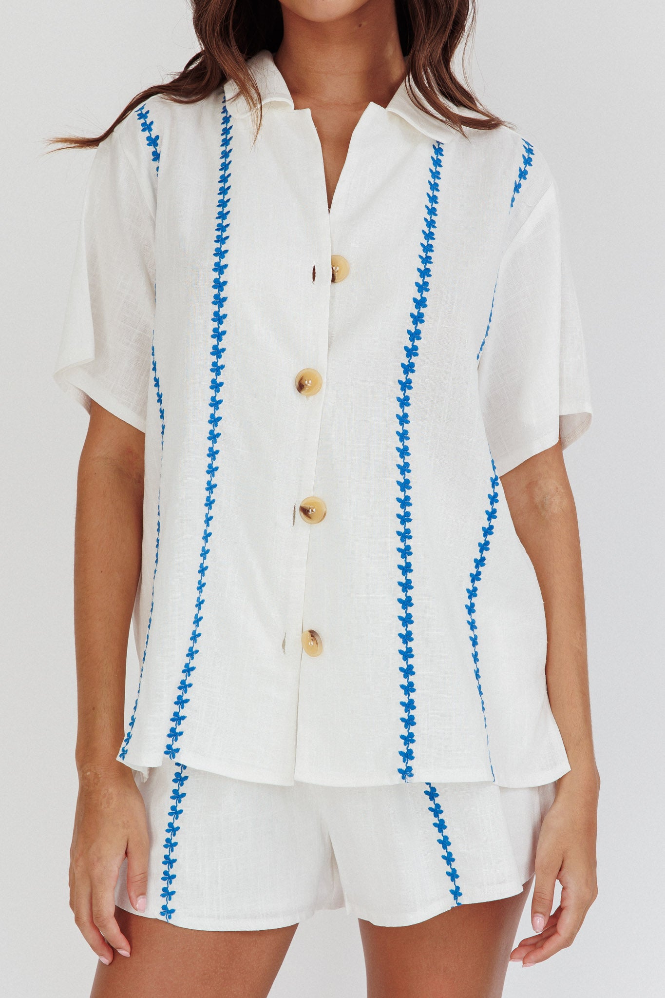 Swing Of Things Embroidered Shirt White-Maymioy