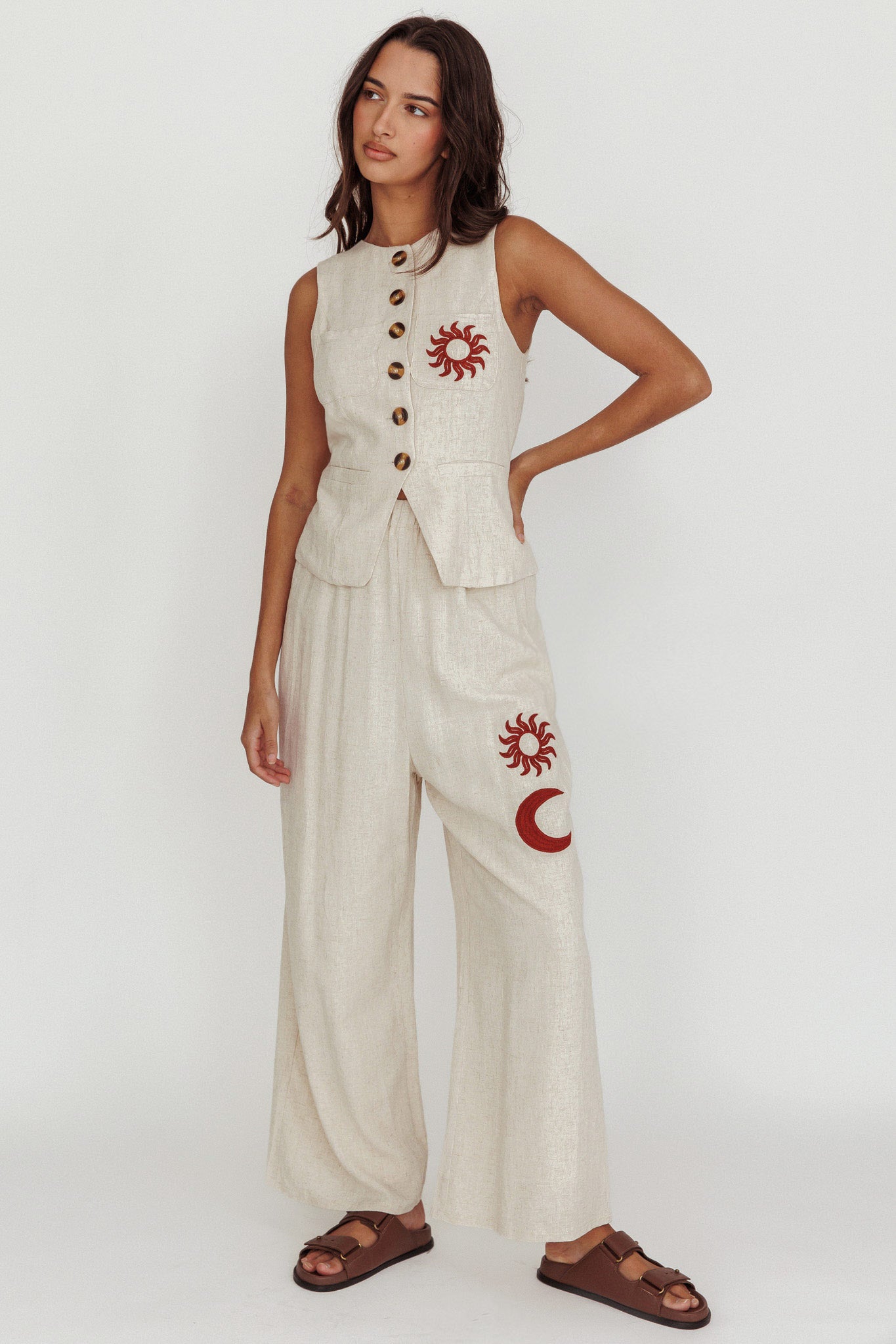 Swing Of Things Sun Sleeveless Buttoned Vest Oat-Maymioy
