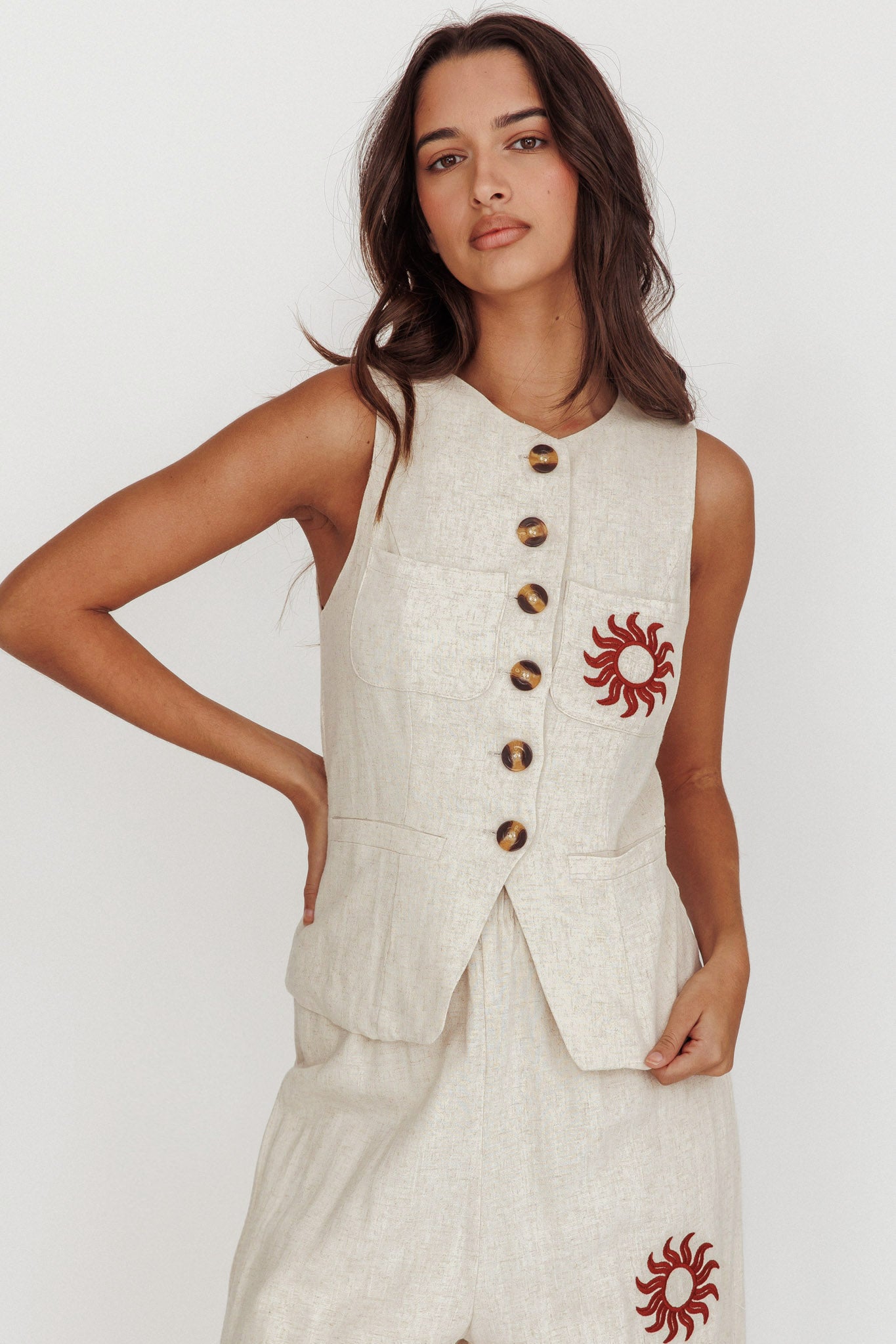 Swing Of Things Sun Sleeveless Buttoned Vest Oat-Maymioy