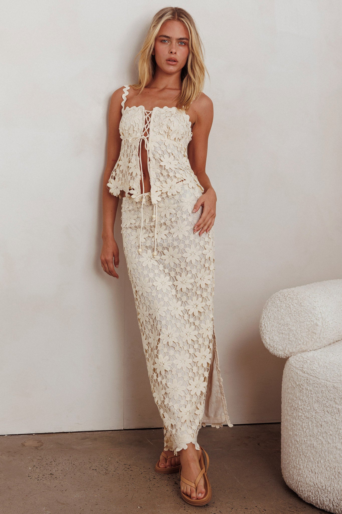 Sun Days Crochet Lace Maxi Skirt Sand-Maymioy