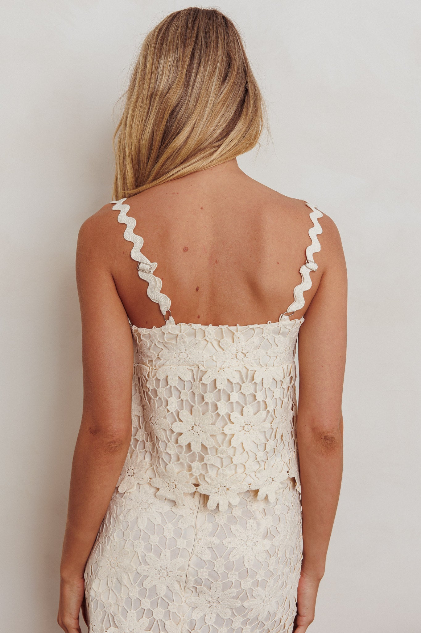 Sun Days Laced Bust Top Crochet Sand-Maymioy