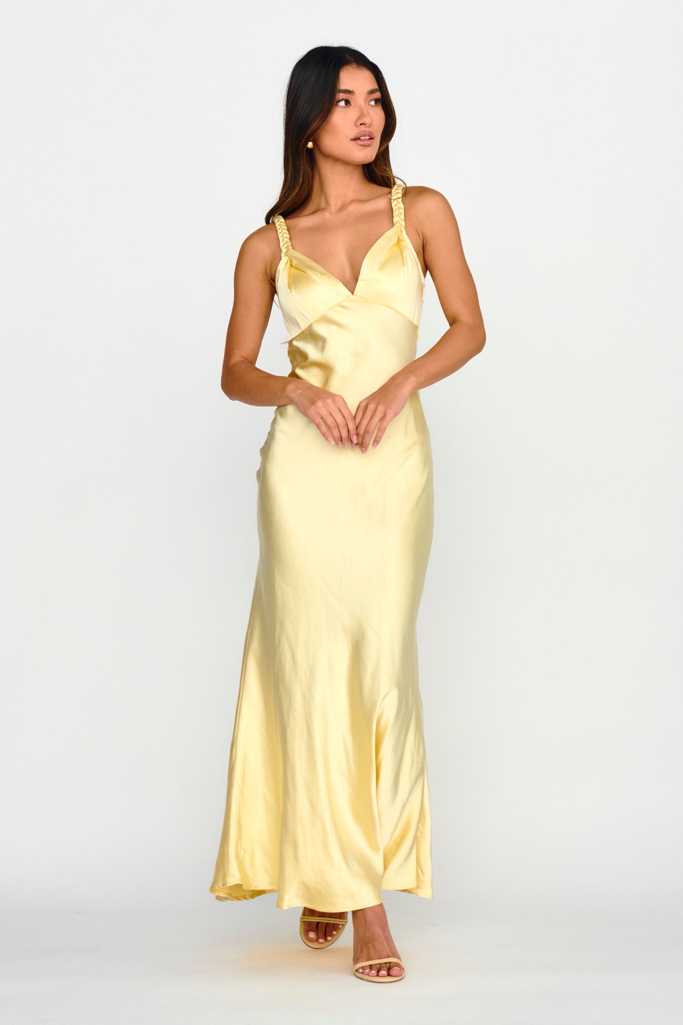 Muraya Braided Strap Maxi Dress Butter-Maymioy