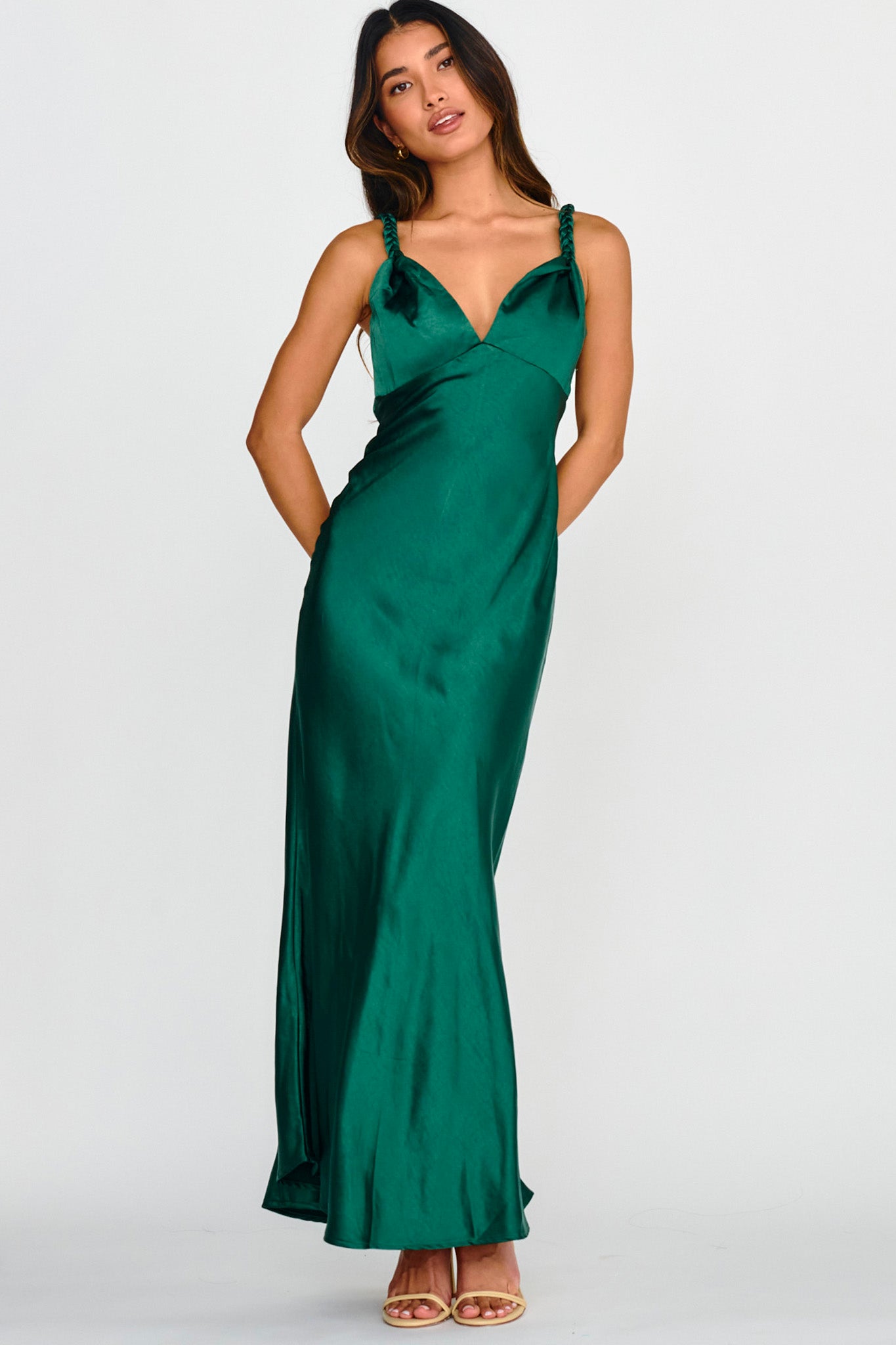 Muraya Braided Strap Maxi Dress Forest Green-Maymioy