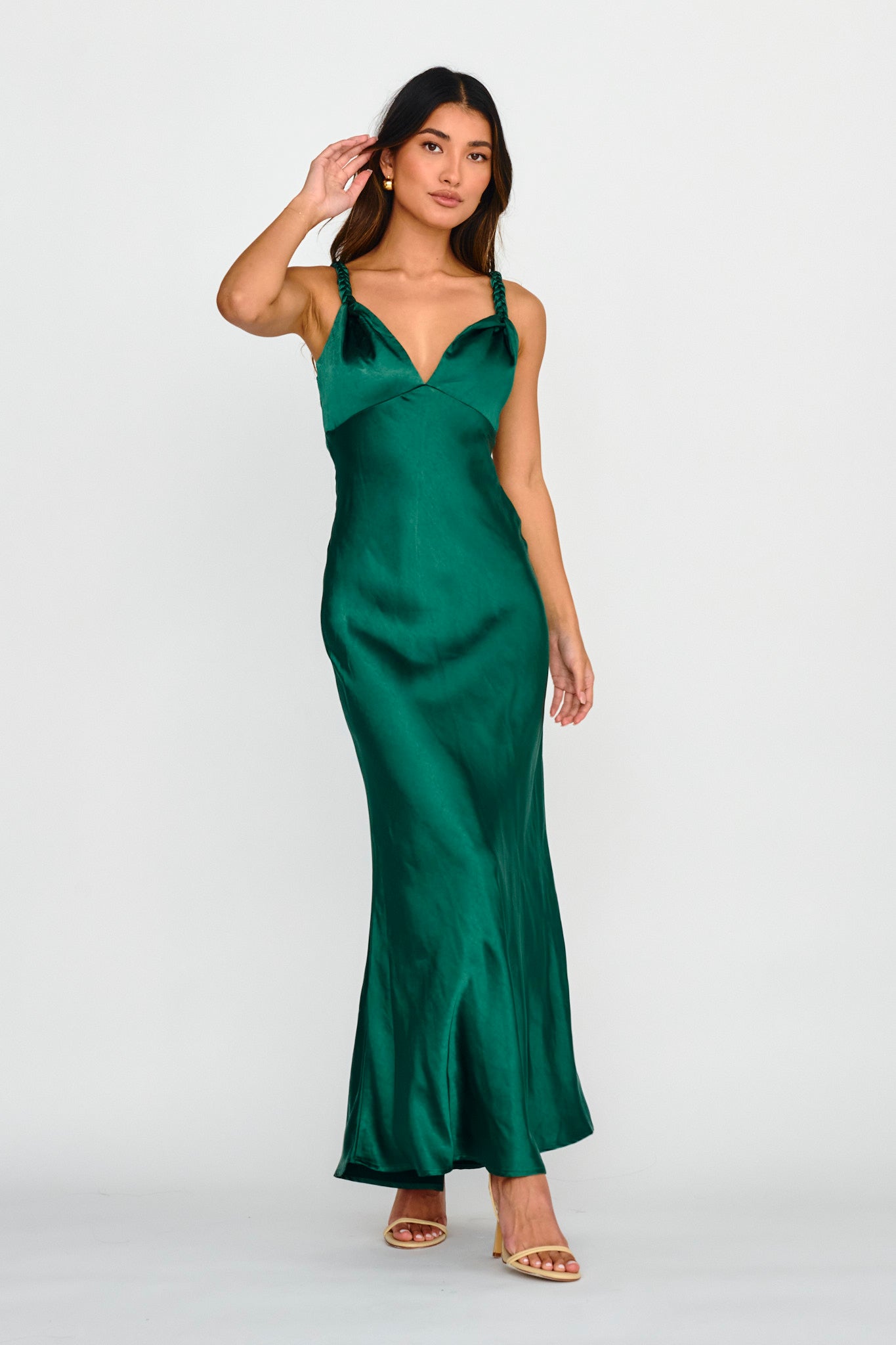 Muraya Braided Strap Maxi Dress Forest Green-Maymioy