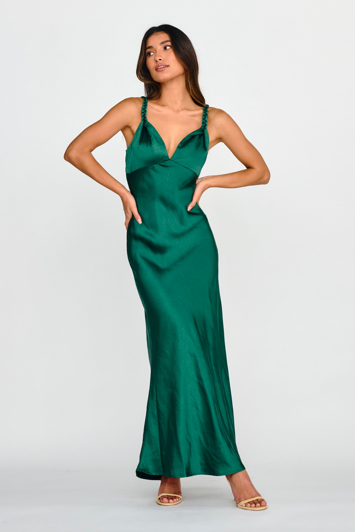 Muraya Braided Strap Maxi Dress Forest Green-Maymioy