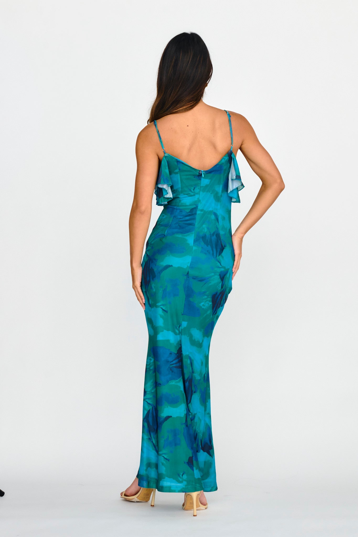 Jannie Draped Neckline Cami Dress Abstract Green-Maymioy