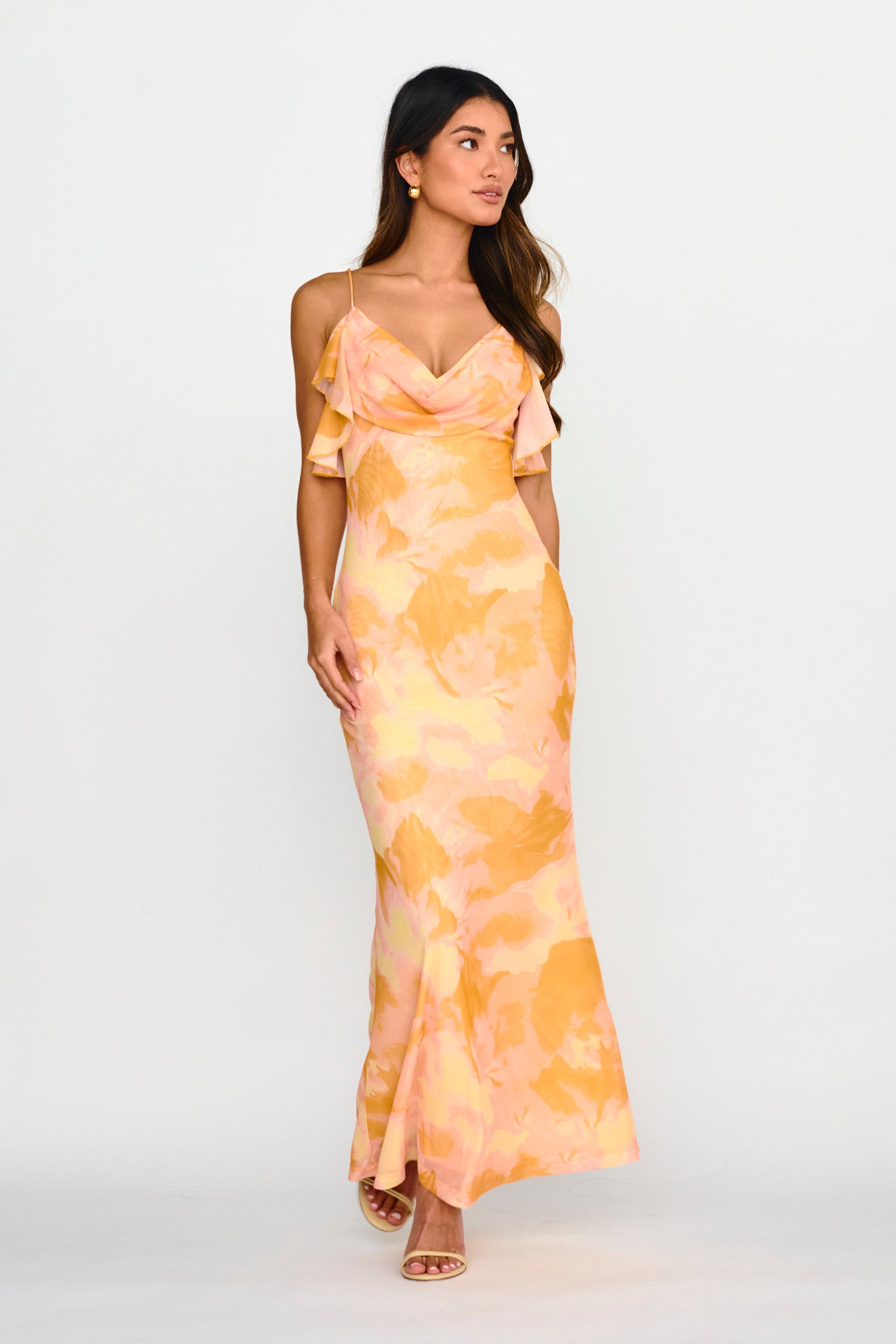 Jannie Draped Neckline Cami Dress Abstract Yellow-Maymioy