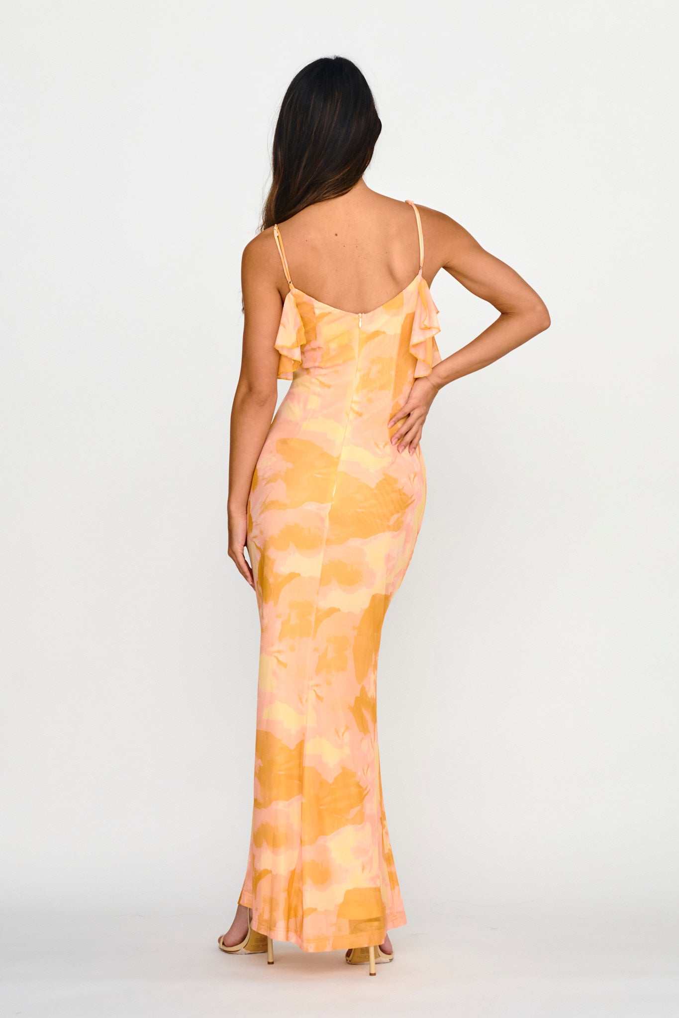 Jannie Draped Neckline Cami Dress Abstract Yellow-Maymioy