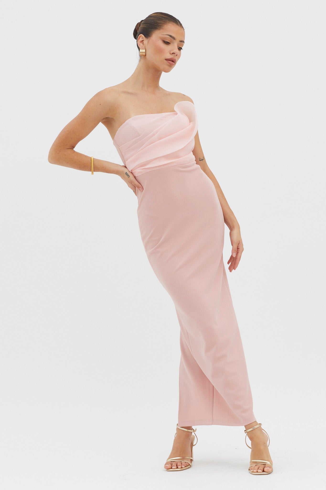 Karaline Strapless Bust Accent Maxi Dress Blush-Maymioy