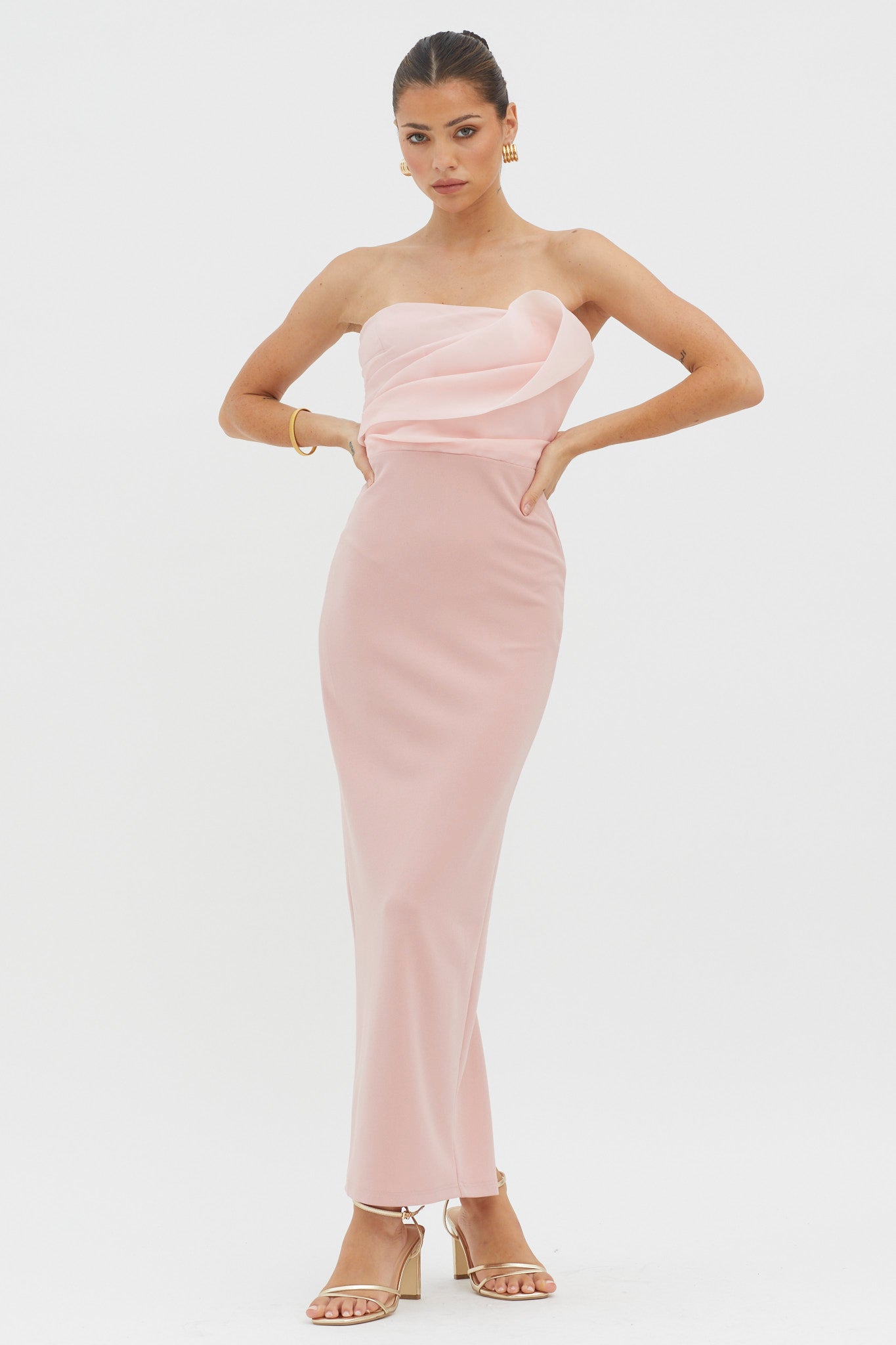 Karaline Strapless Bust Accent Maxi Dress Blush-Maymioy
