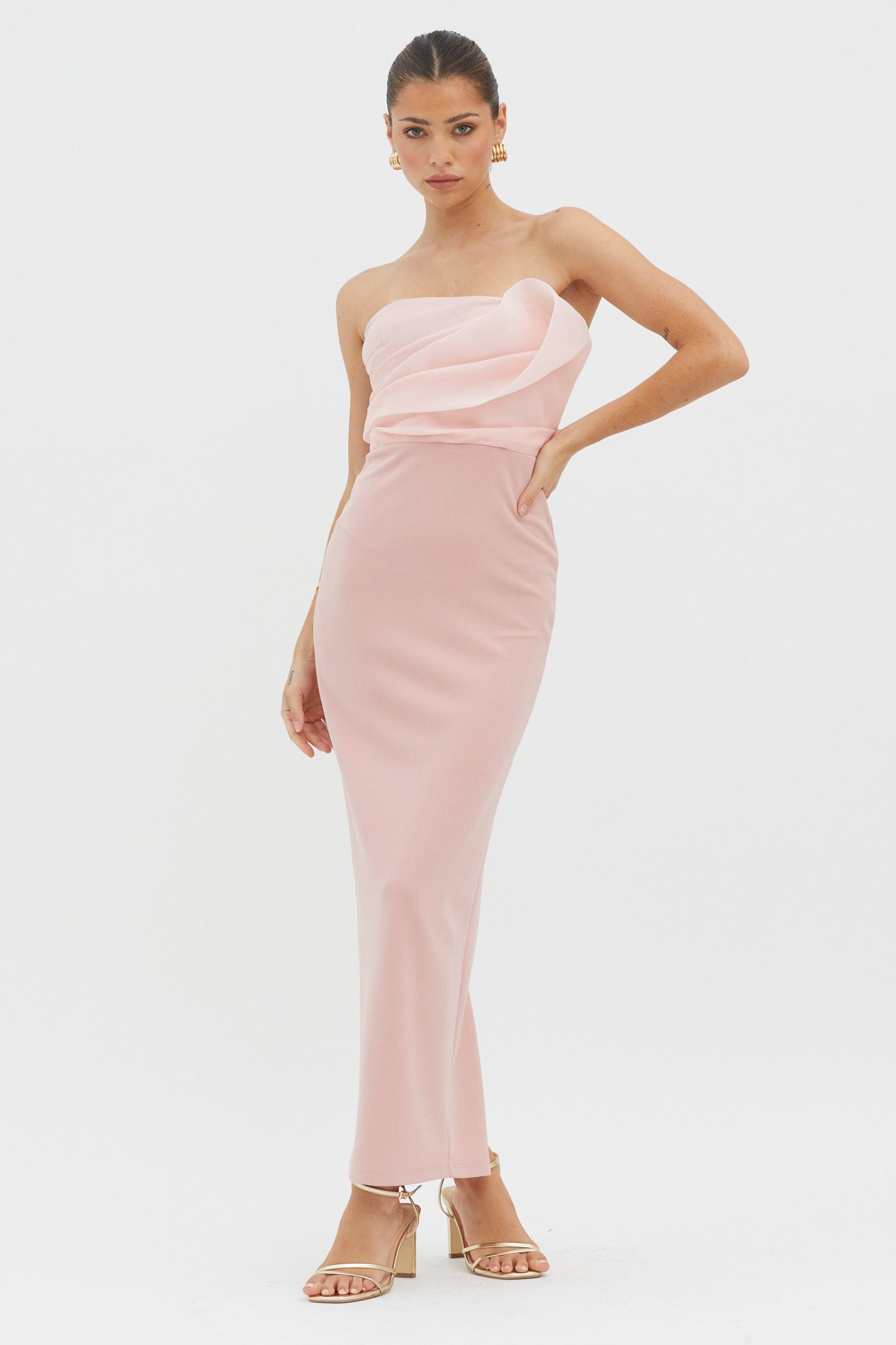 Karaline Strapless Bust Accent Maxi Dress Blush-Maymioy