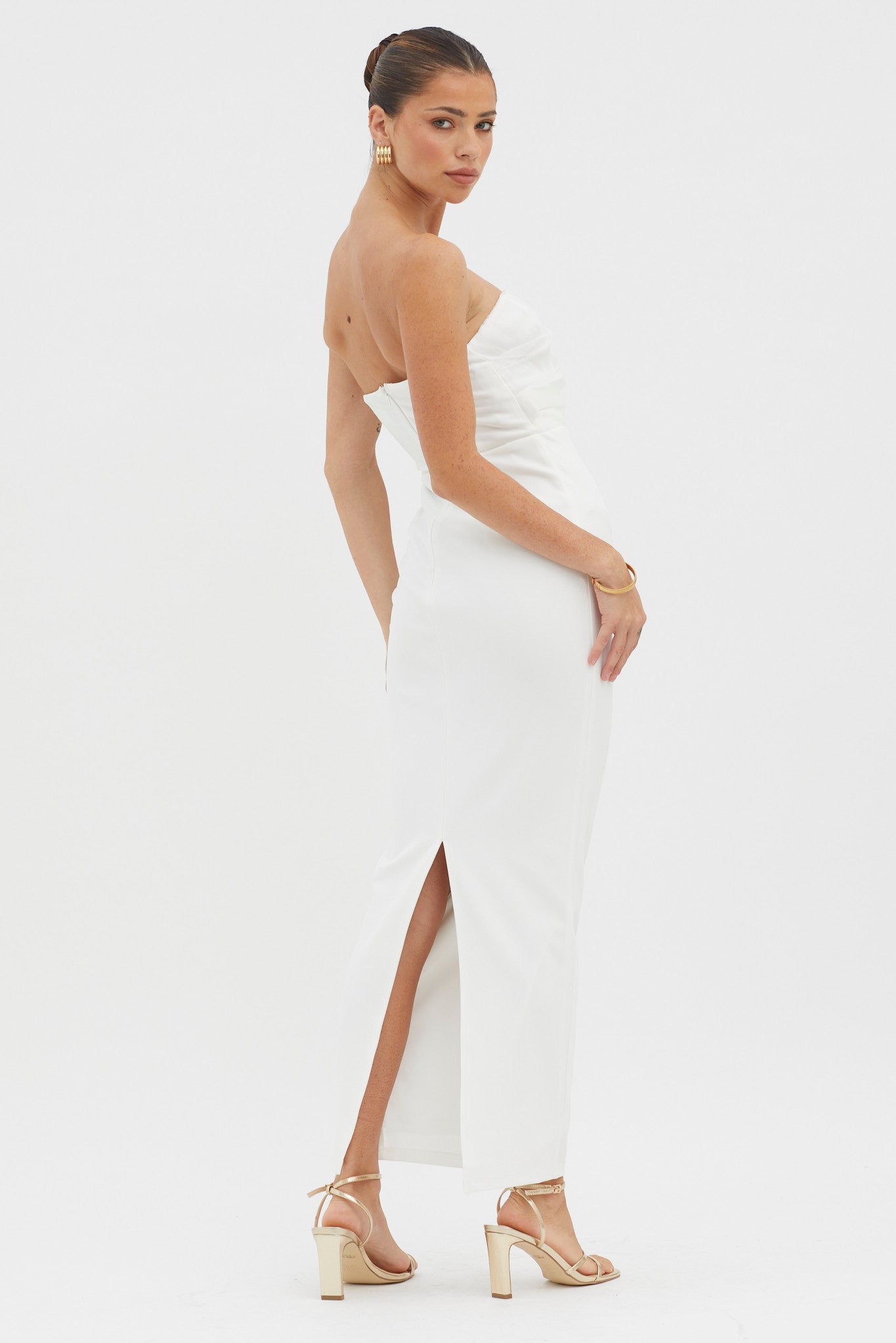 Karaline Strapless Bust Accent Maxi Dress White-Maymioy