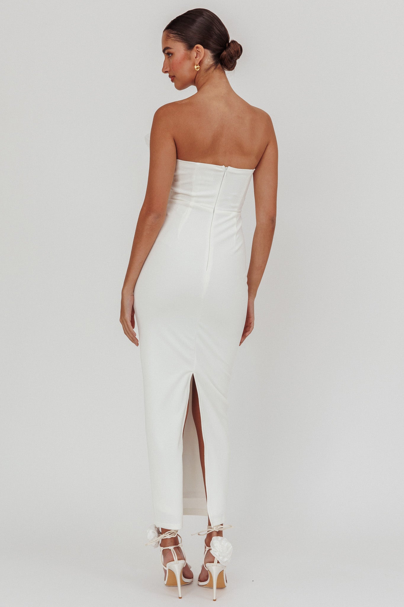 Karaline Strapless Bust Accent Maxi Dress White-Maymioy