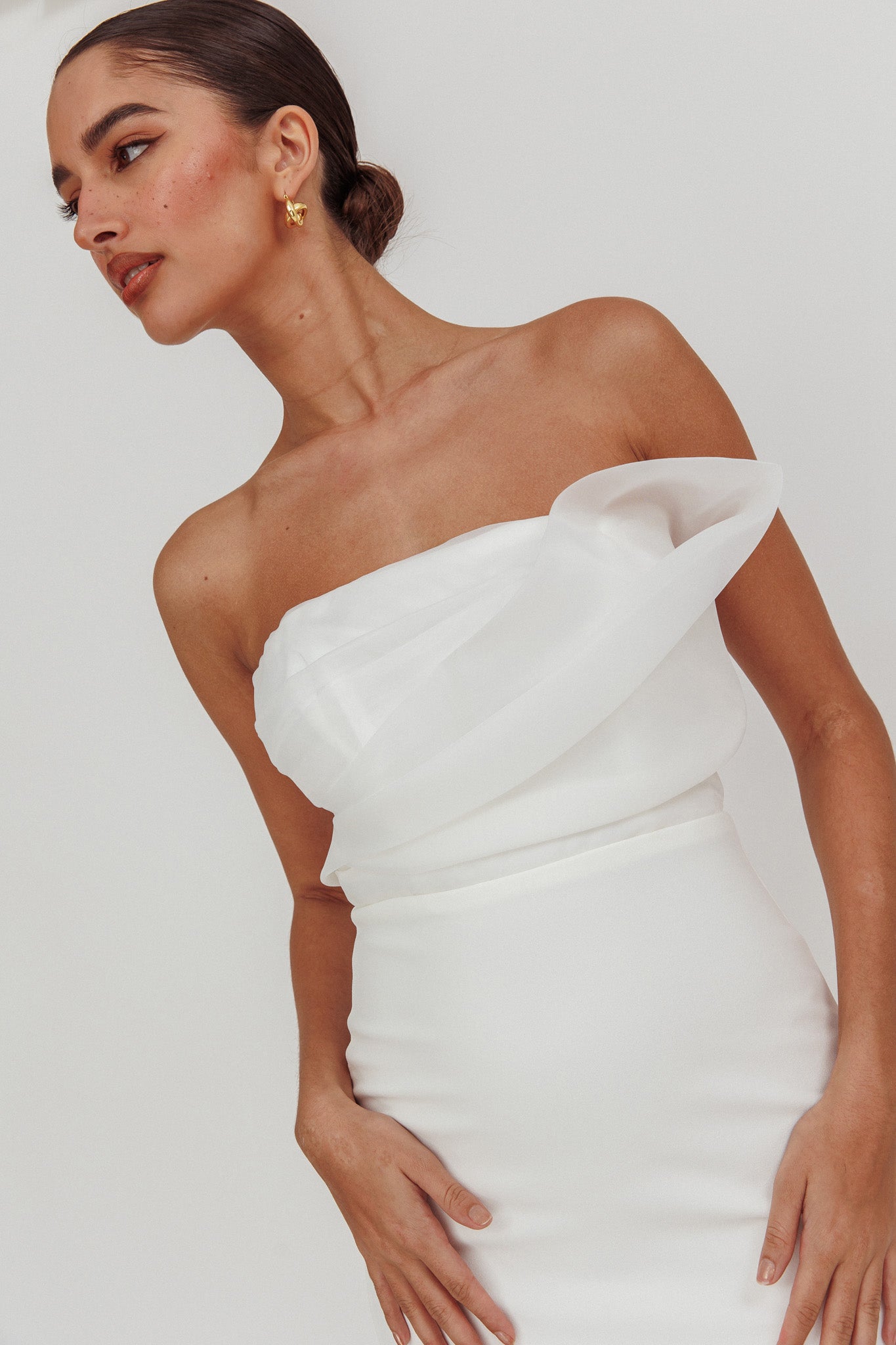 Karaline Strapless Bust Accent Maxi Dress White-Maymioy