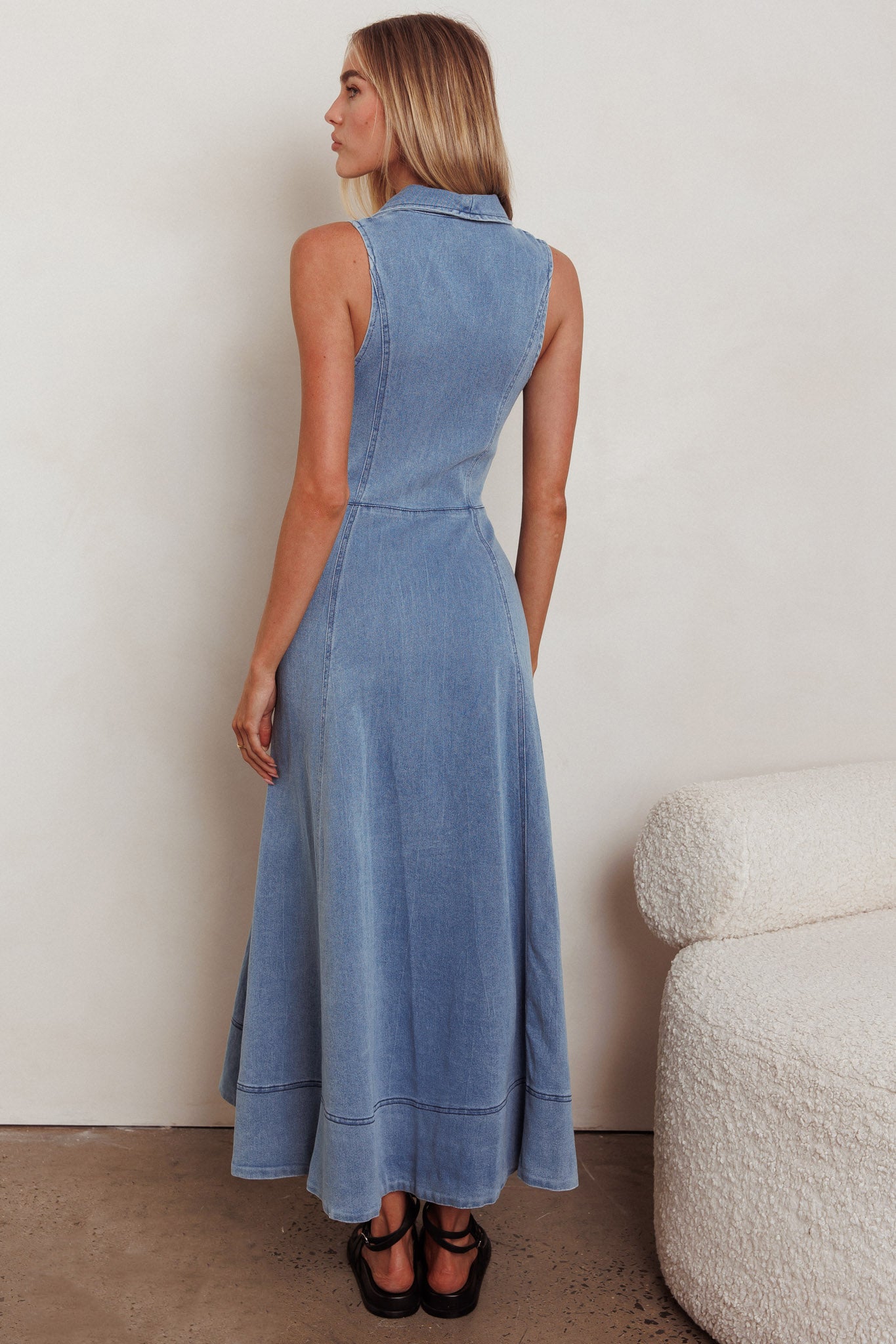 Entertain Me Sleeveless A-Line Maxi Dress Denim Blue-Maymioy