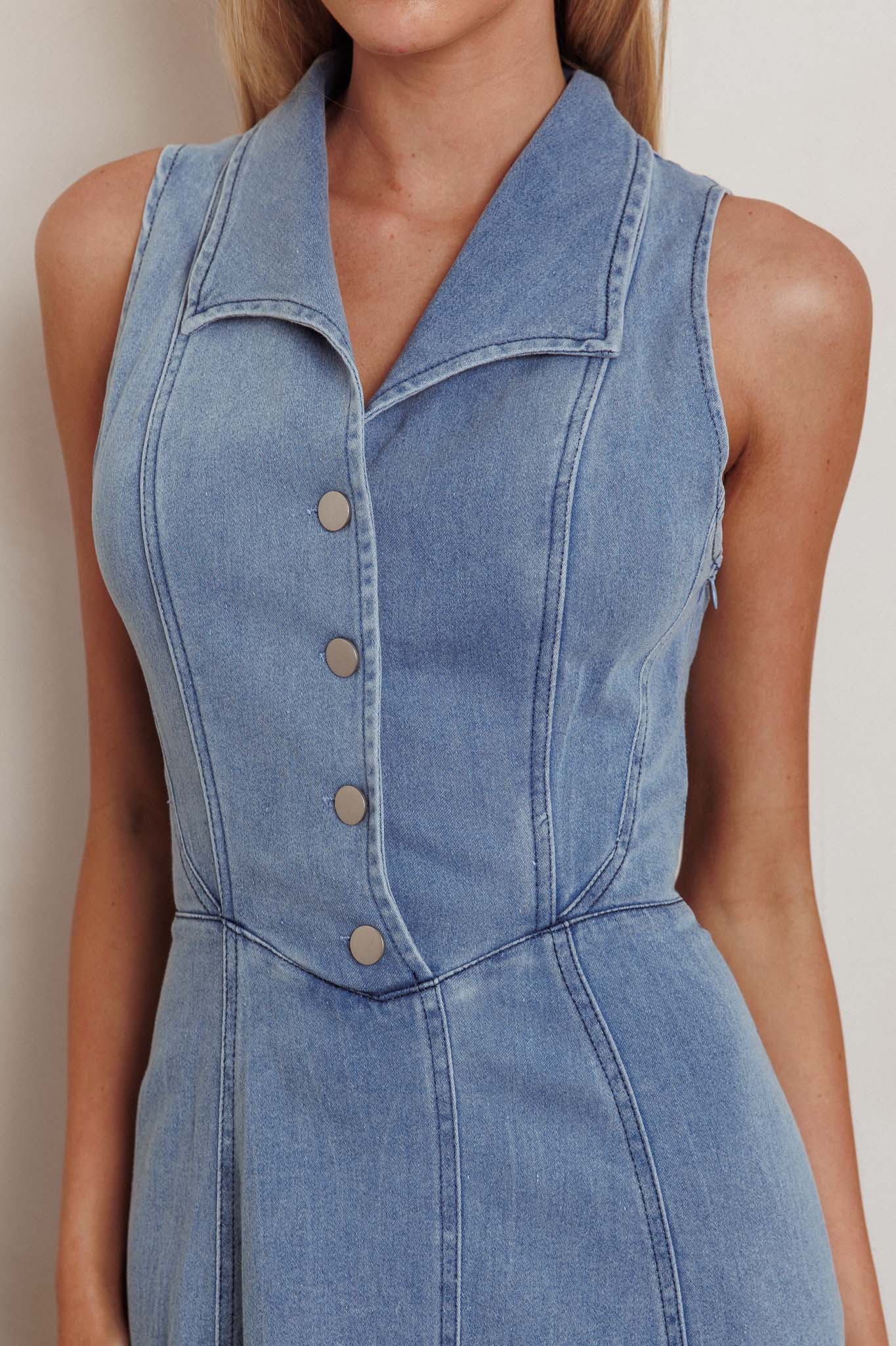 Entertain Me Sleeveless A-Line Maxi Dress Denim Blue-Maymioy