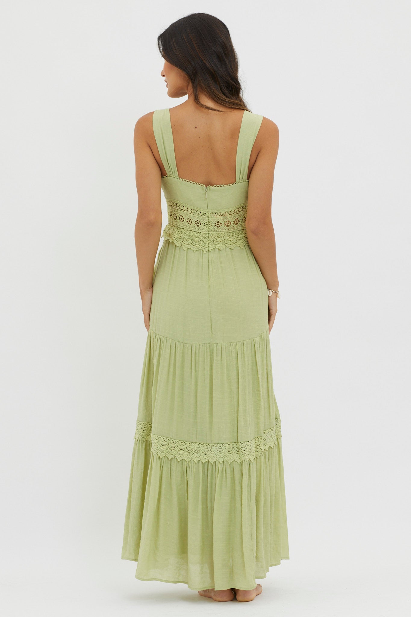 Libby Crochet Lace Waist Maxi Dress Green-Maymioy