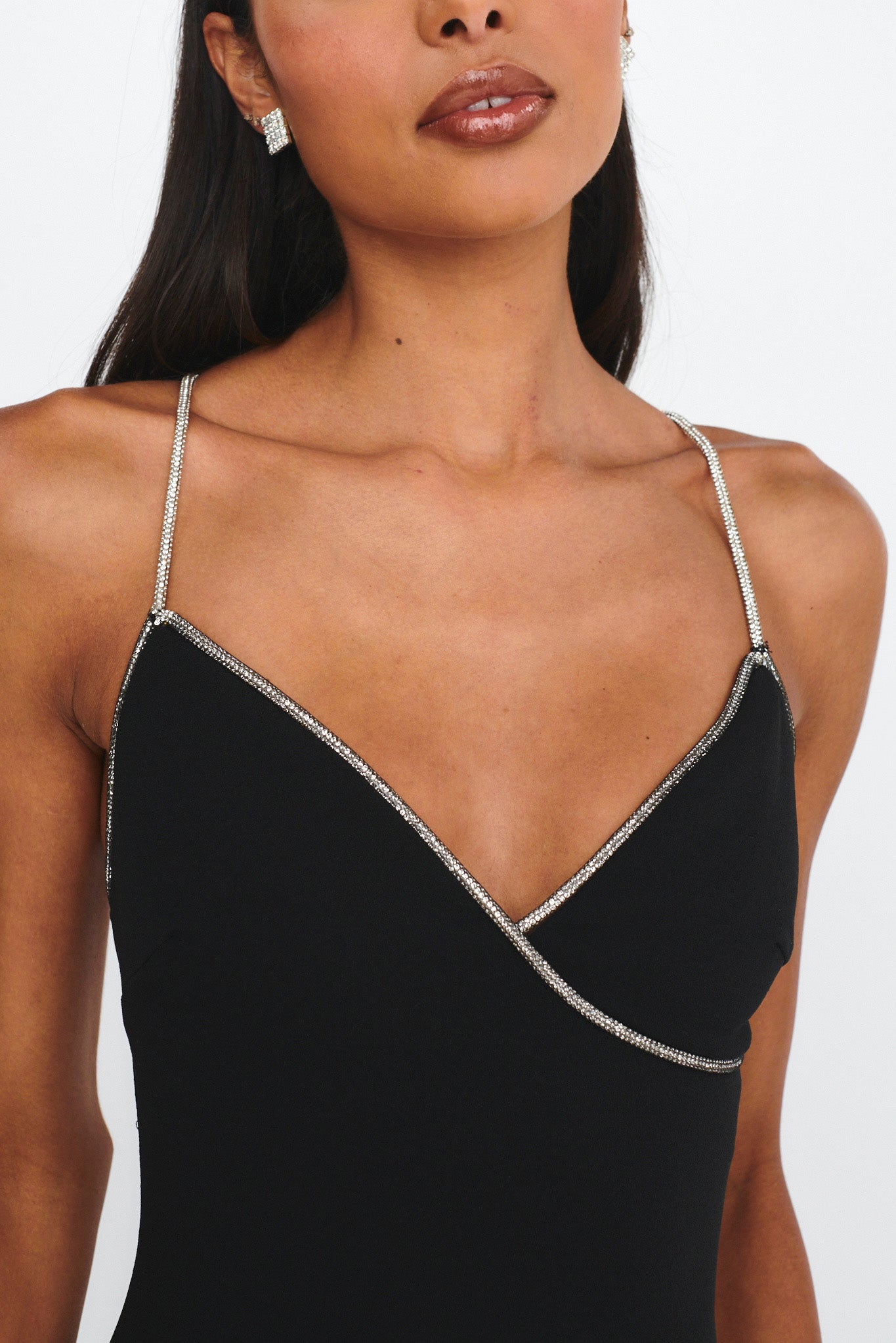 Harleigh Diamante Strap Tied Back Dress Black-Maymioy