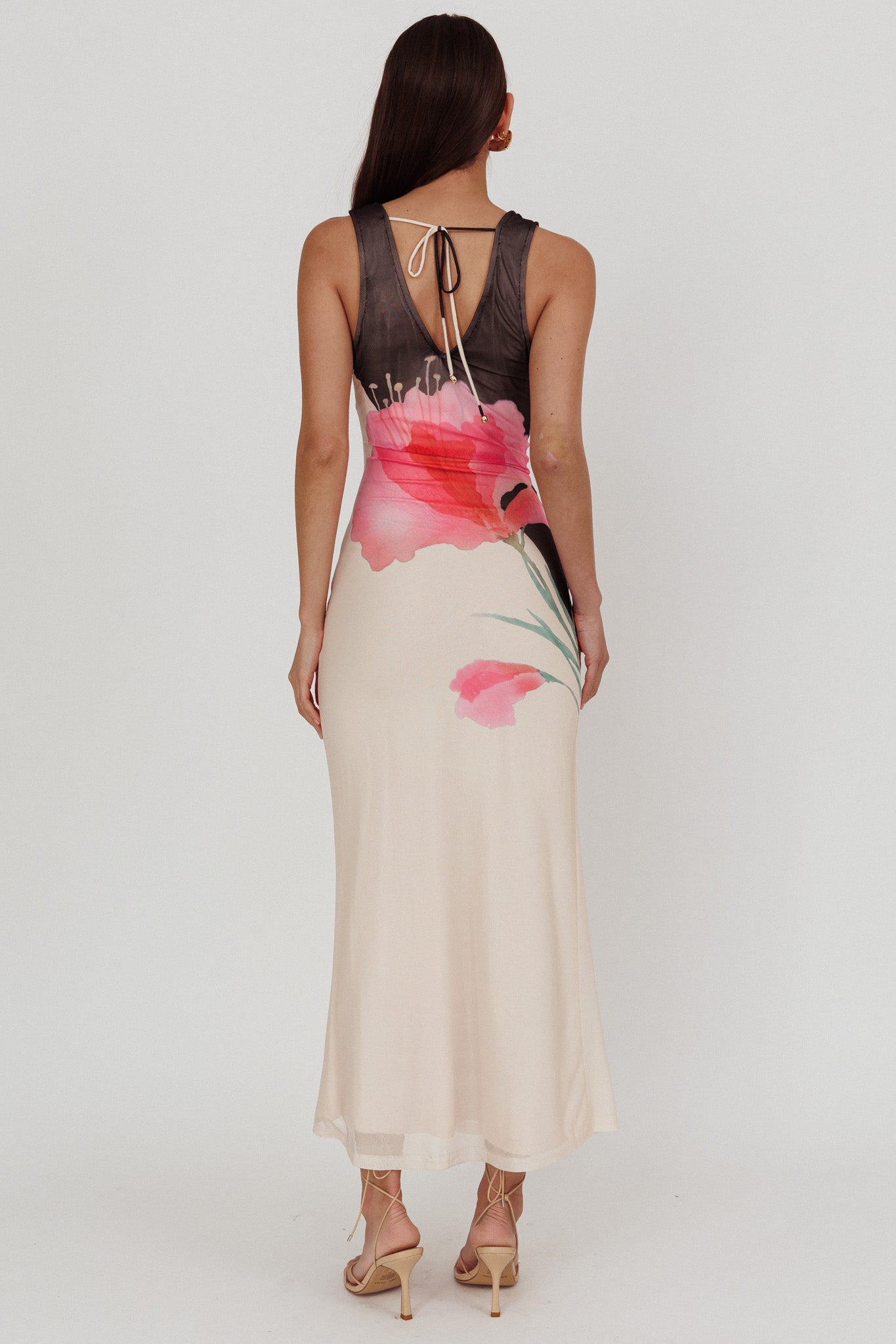 Cinders Tied Plunging Neckline Maxi Dress Flower Black-Maymioy