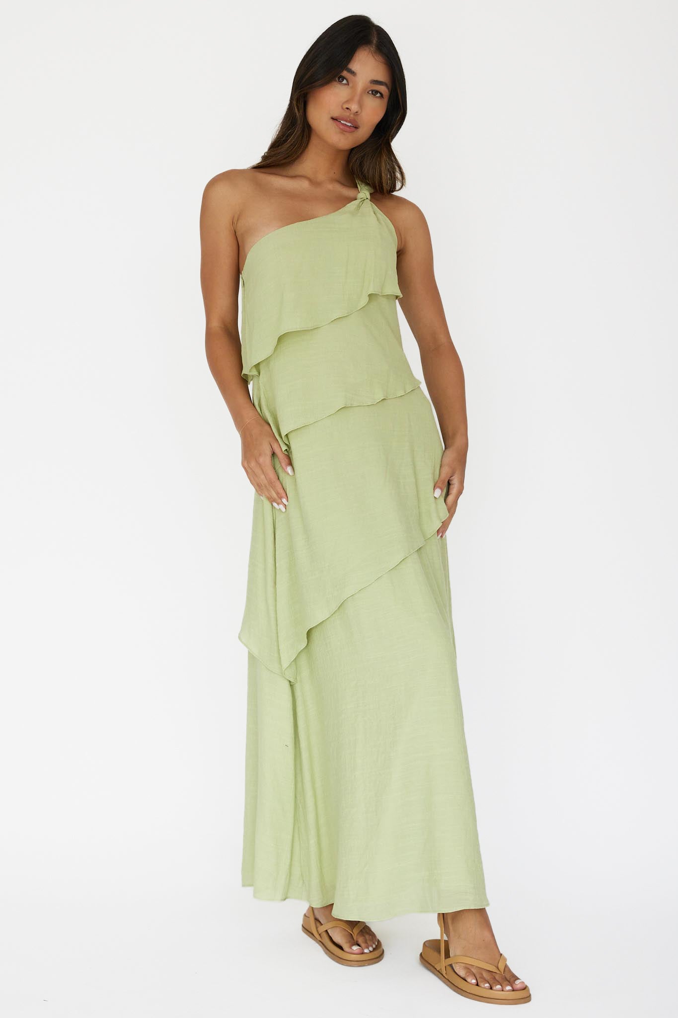 Delwyn One-Shoulder Maxi Dress Sage-Maymioy