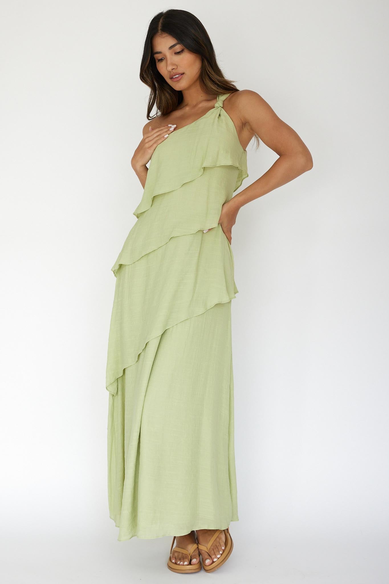 Delwyn One-Shoulder Maxi Dress Sage-Maymioy
